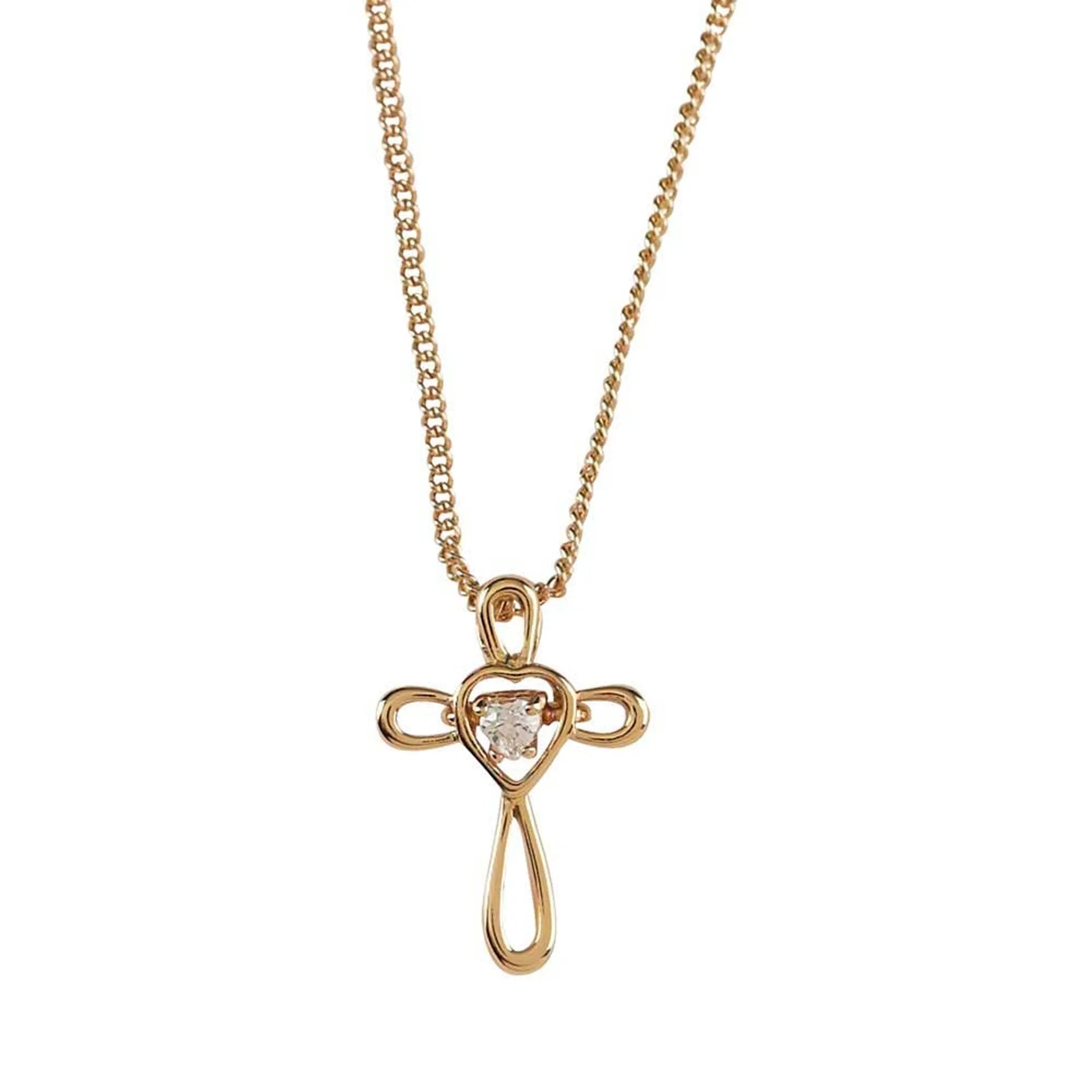 Plated Open Petal Cross Heart Necklace