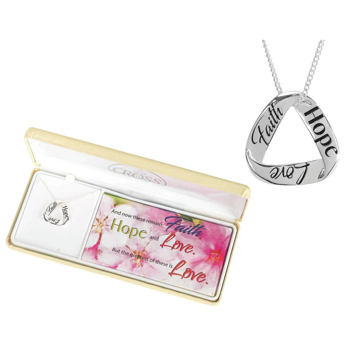 Faith, Hope, And Love Mobius Triangle Necklace