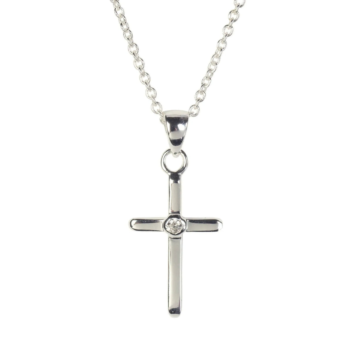 Thin Box Cross/Cz Silver Plate  Chain