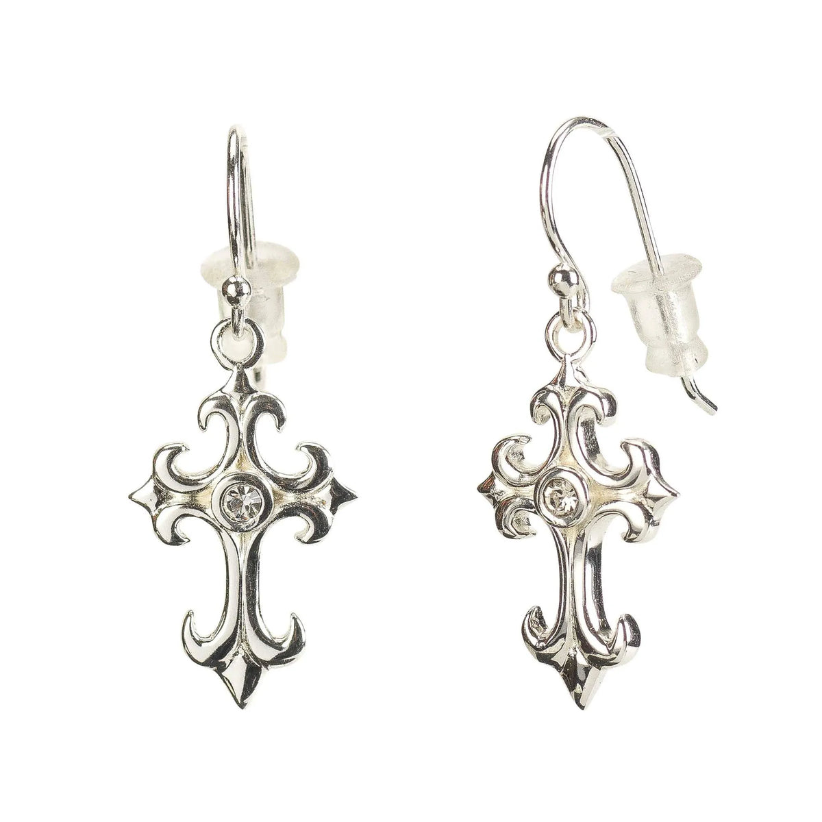 Earrings Silver Pl Fancy Bud Cross