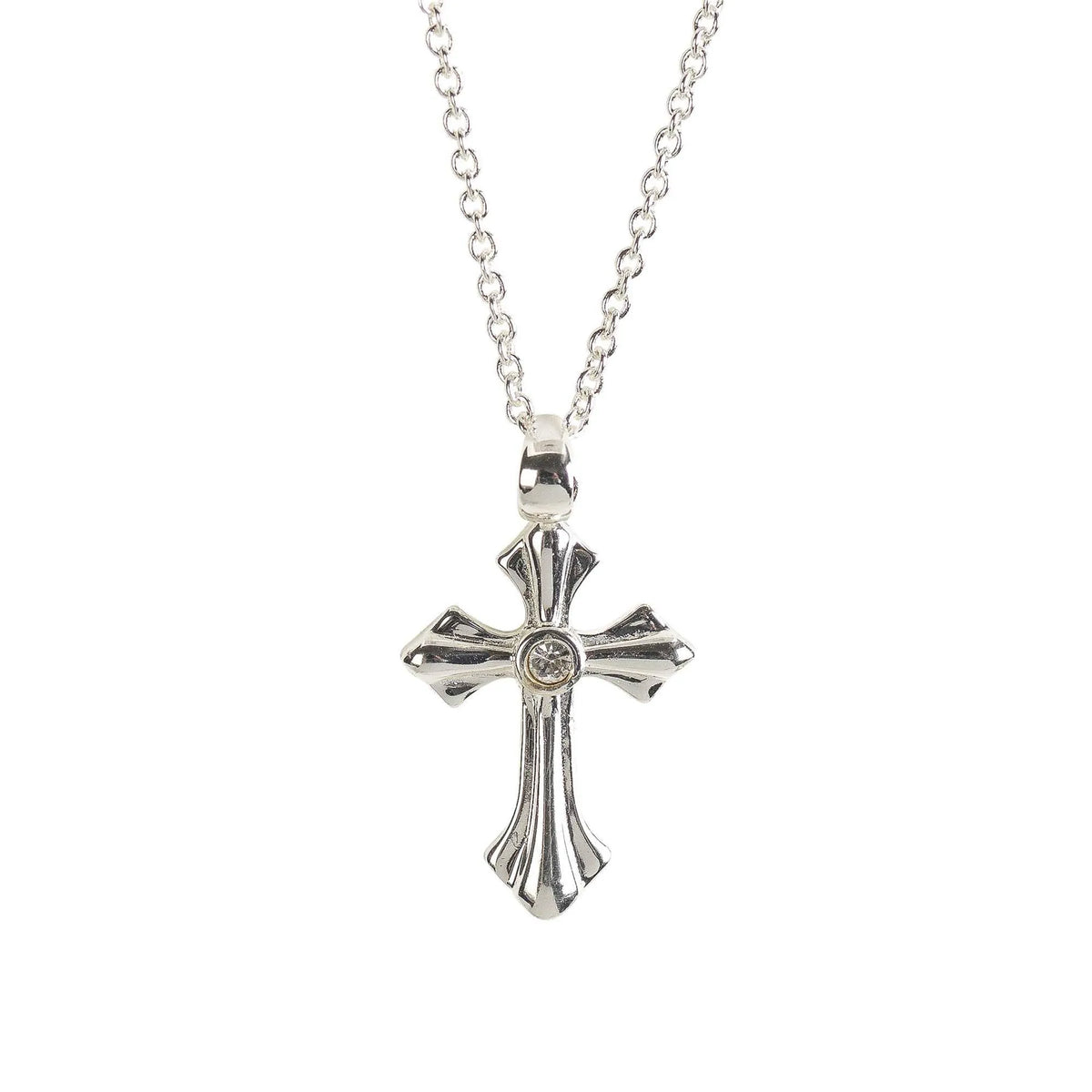 Silver Pl Flare Cross W/Crystal Necklace