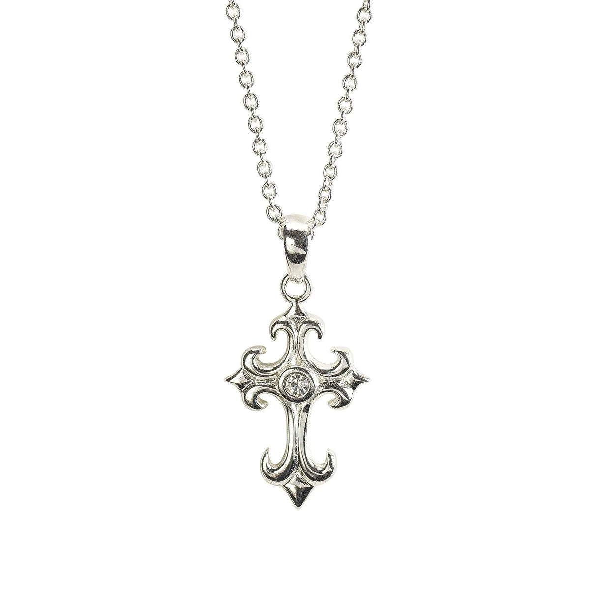 Silver Pl Fancy Bud Cross Necklace
