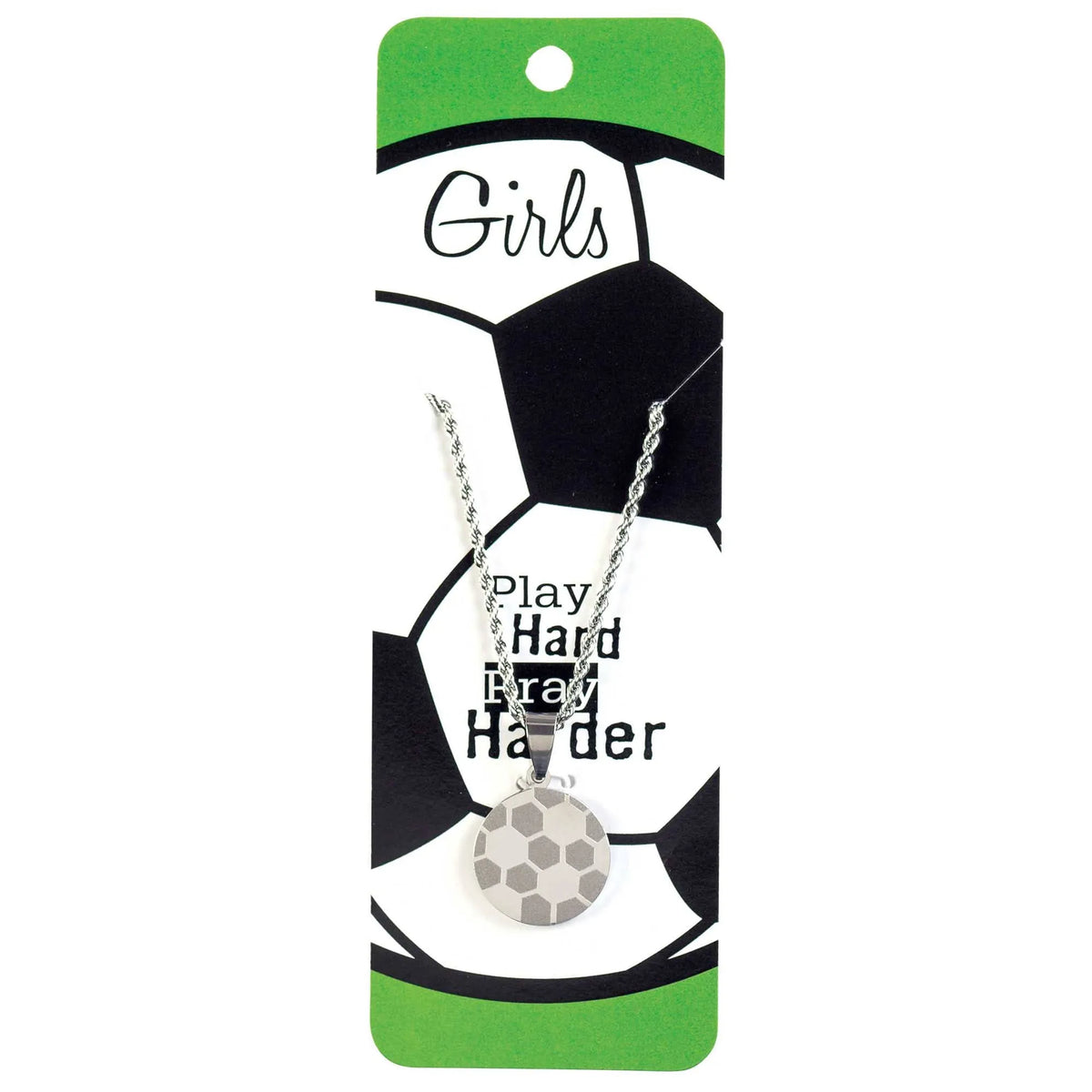 Necklace Soccer Pray Hard Her Ssteel