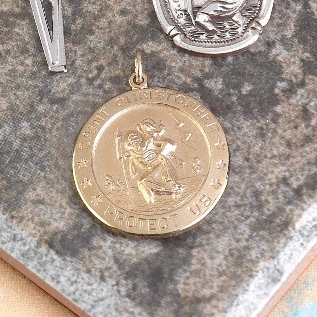 Nk-Round St Chris Medal Gold Plate 24'Chn