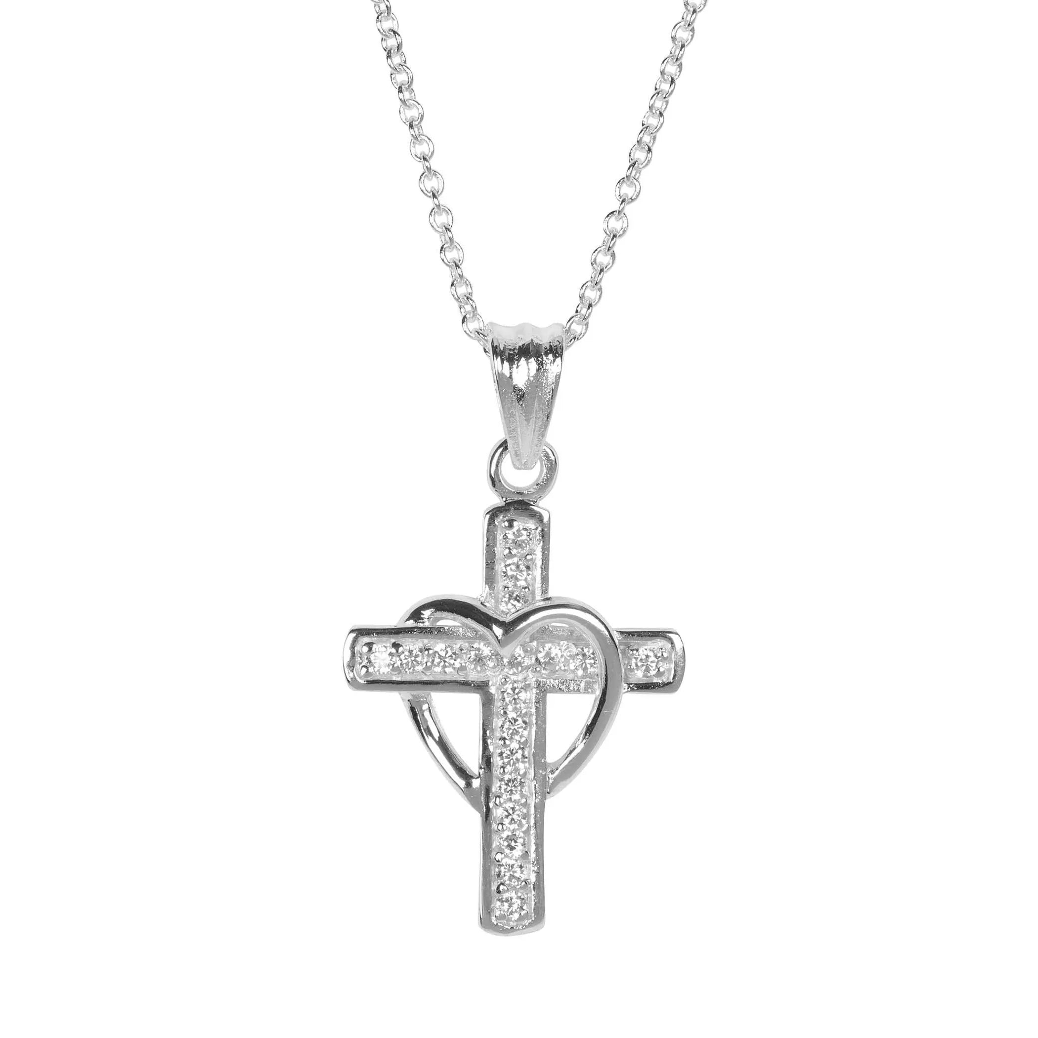 Cz Cross Draped Heart  Chain