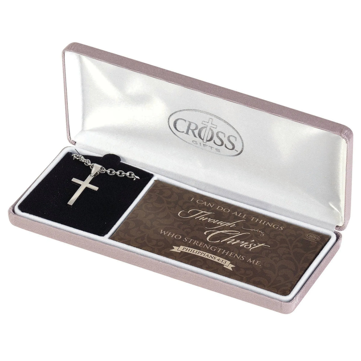 Ph 4:13 Box Cross Stainless  Chain