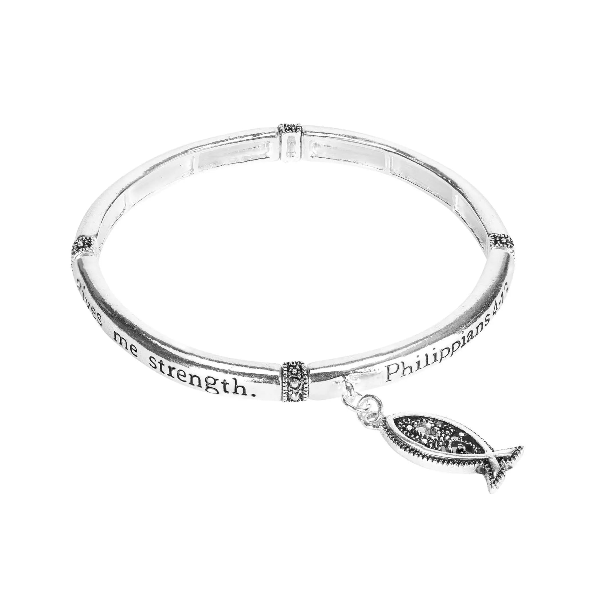 Bracelet Phil 4:13 Fish Stretch Silver