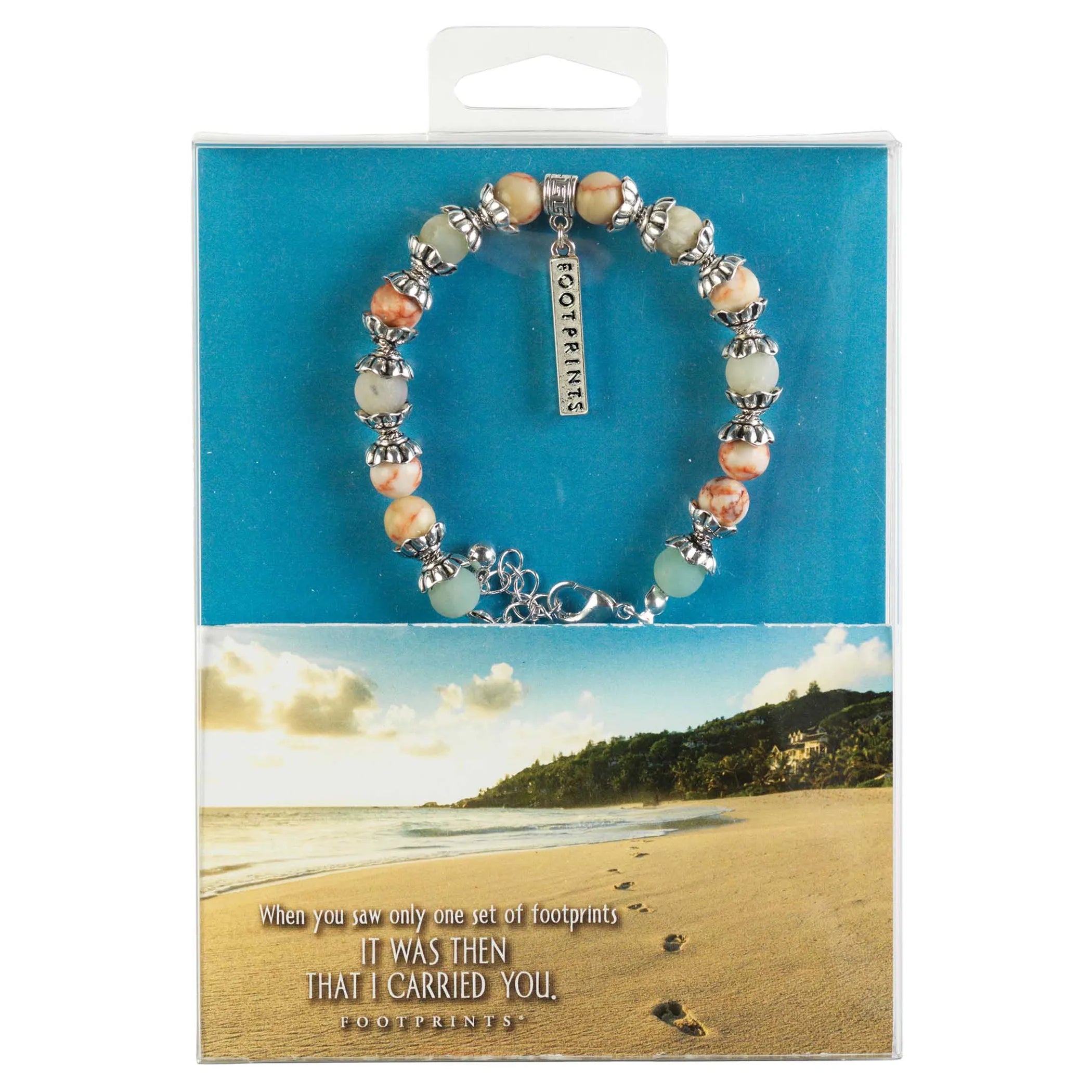 Bead Bracelet Footprints Coral/Aqua