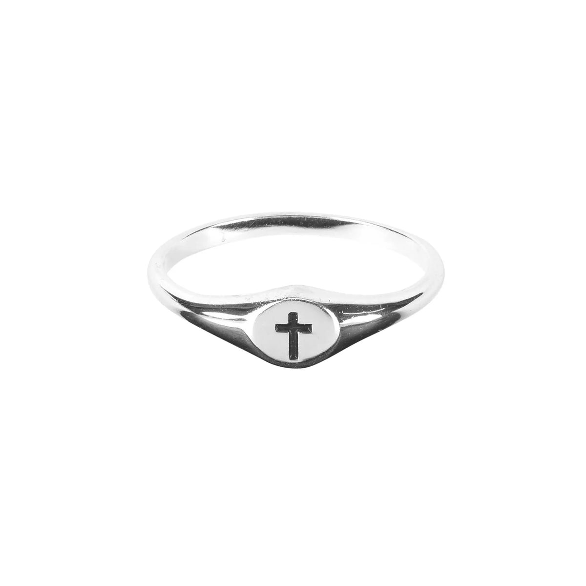 Ring Engraved Cross Silver Plated Size 4