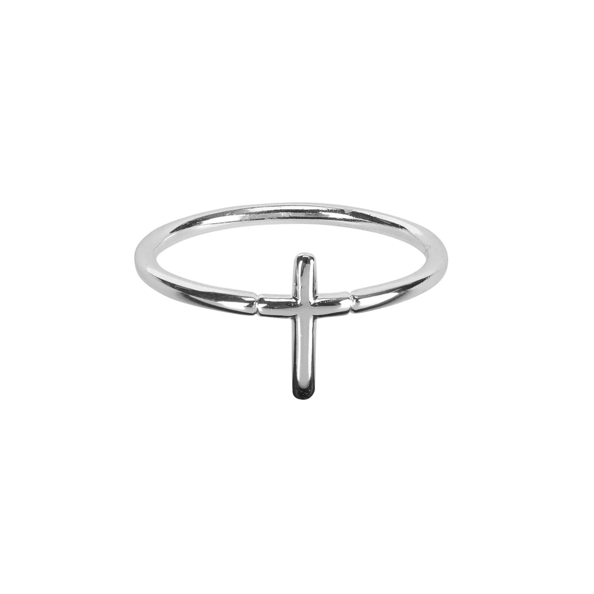 Ring Small Cross Silver Plated Size 4