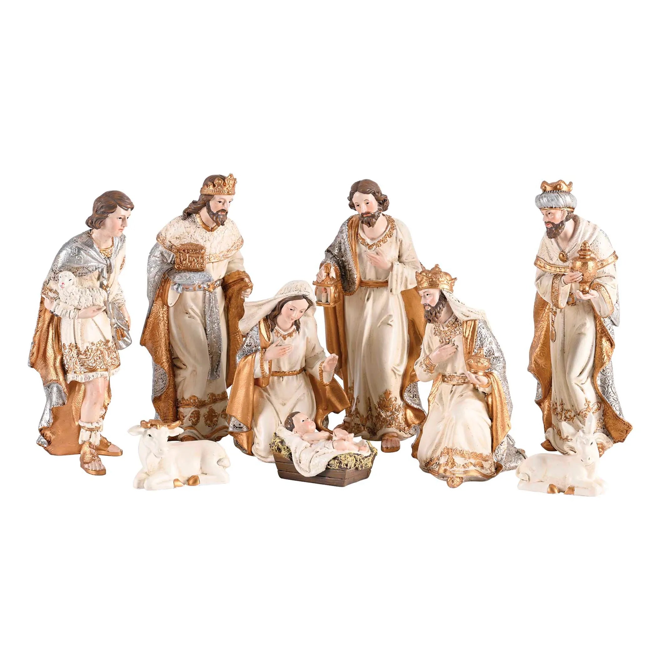 Nativity Family Wisemen Animal Gold7.75H