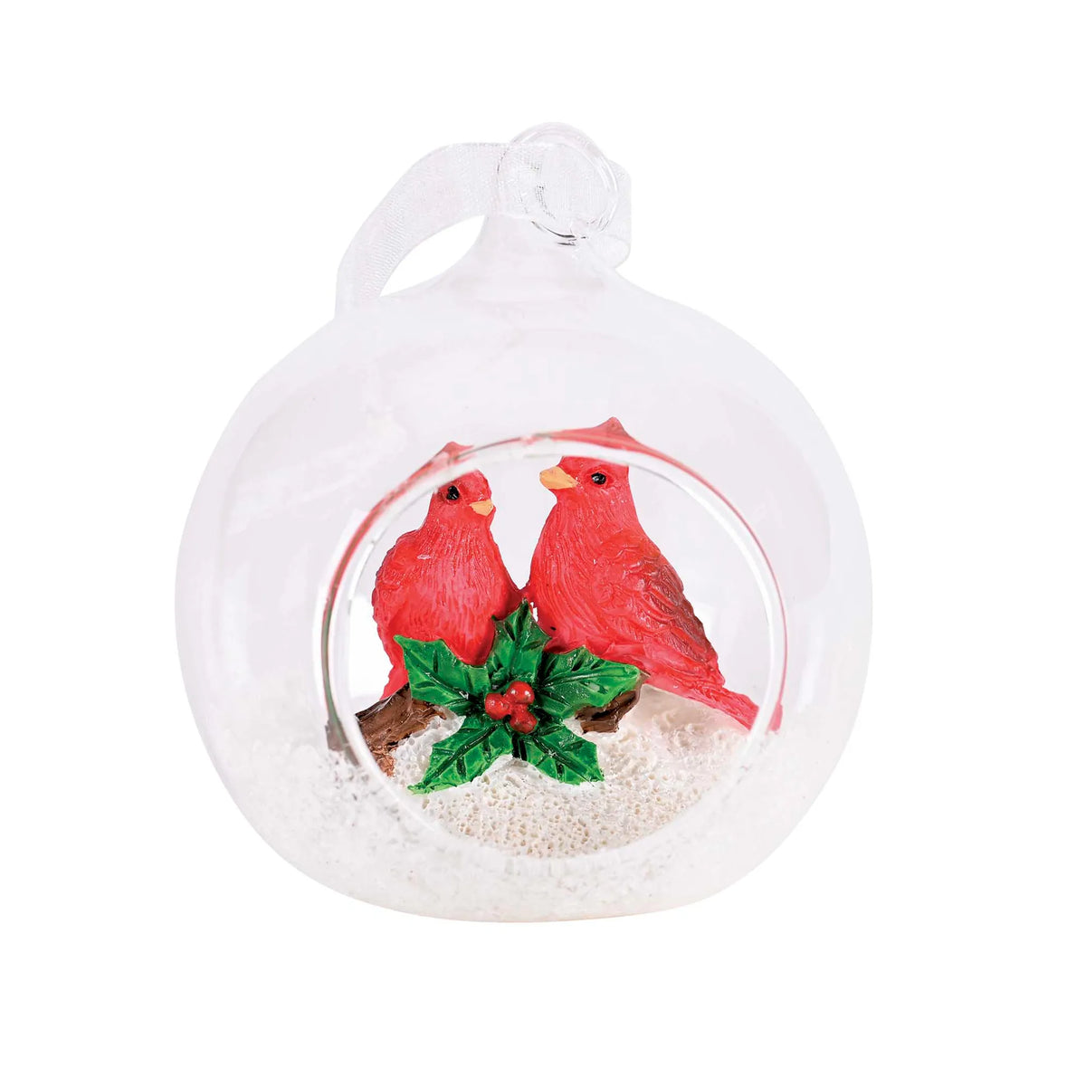 Ornament Red Birds Glass Open Ball 3H