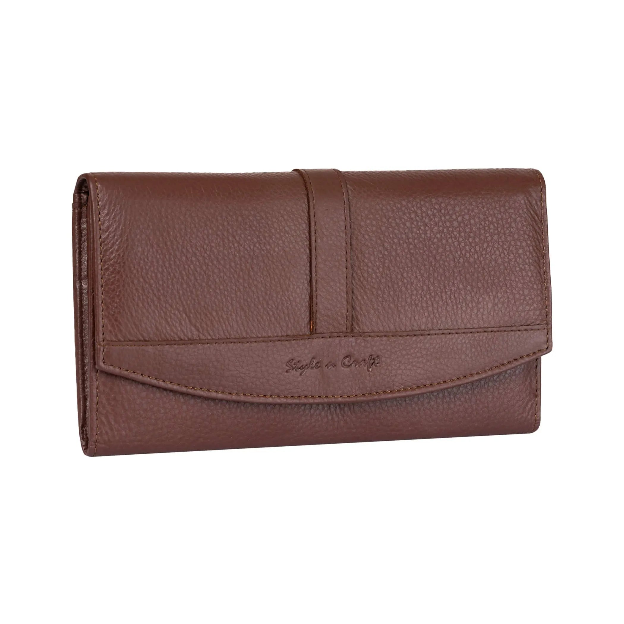 391105 Double Fold Clutch Wallet In Brown Full Grain Leather