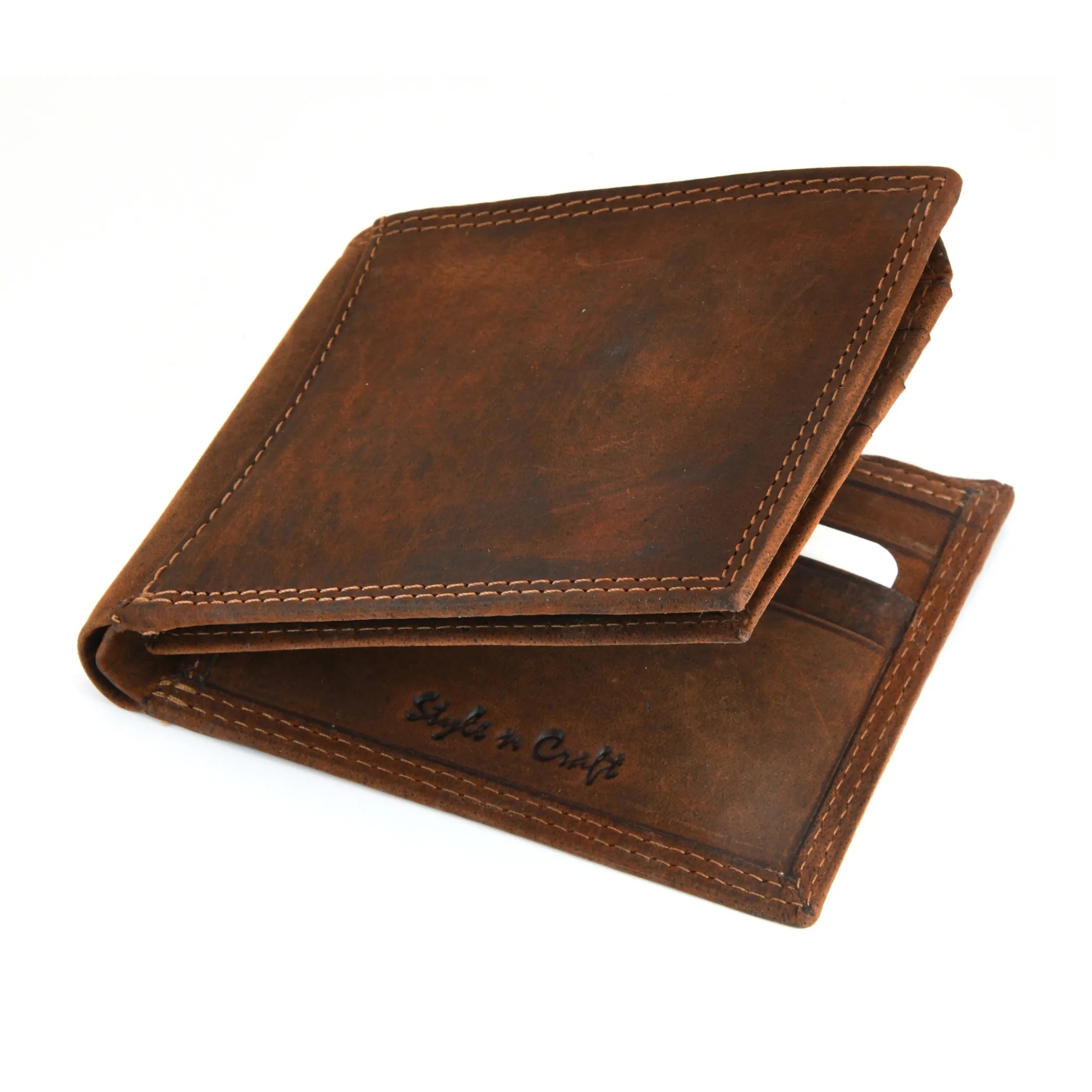Brown Bifold Passcase Leather Wallet With Flap | Style N Craft