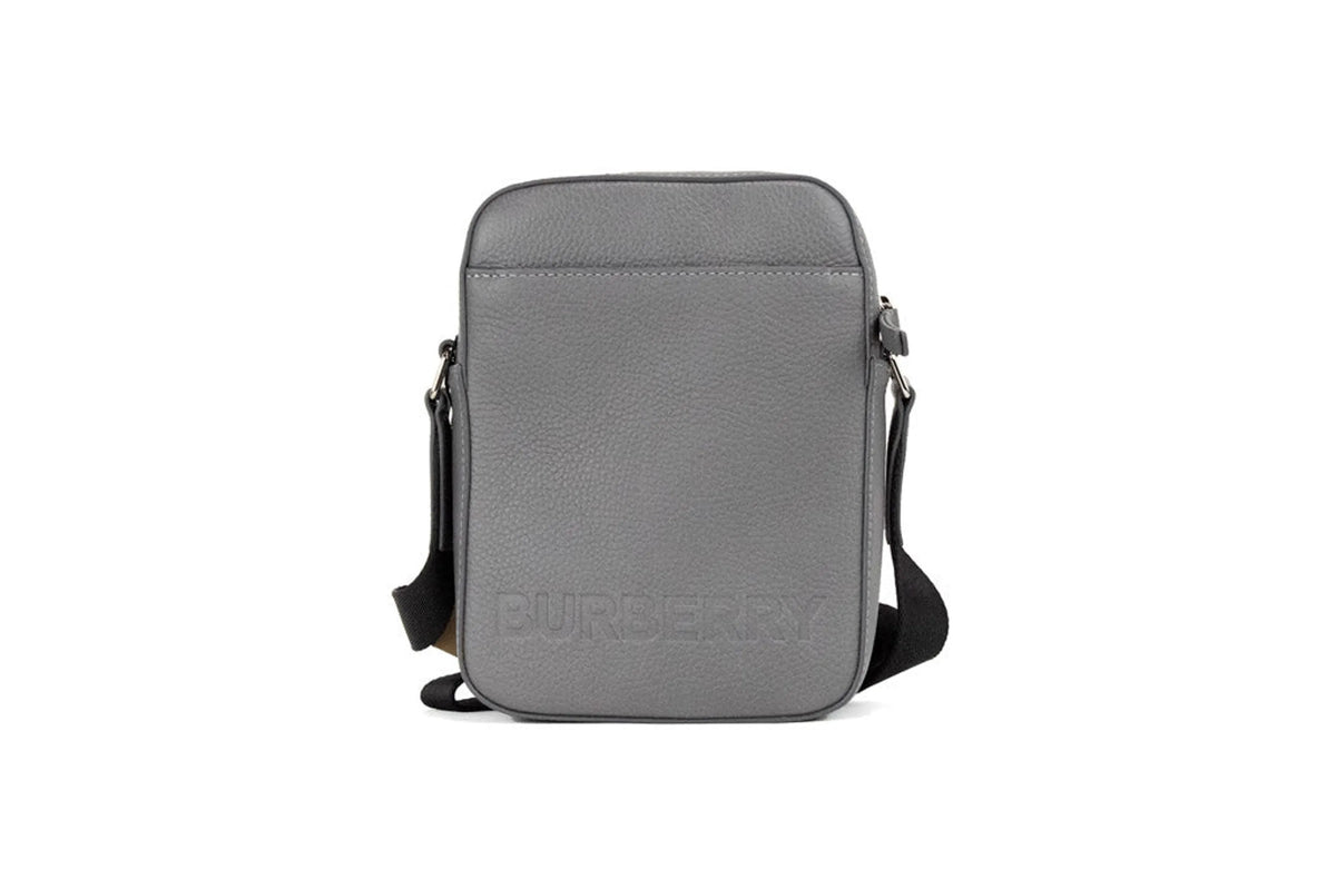 Burberry Thornton Small Grey Embossed Leather Crossbody Handbag