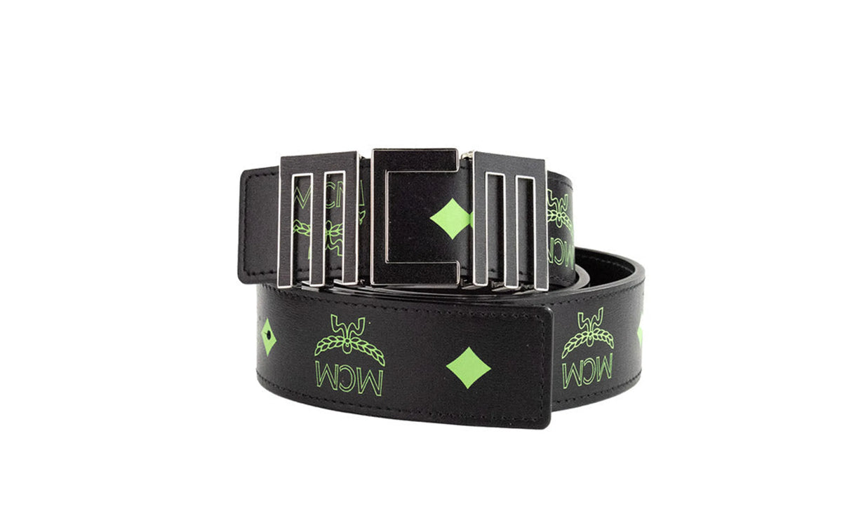 Mcm Claus Summer Green Smooth Visetos Numeric Buckle Belt
