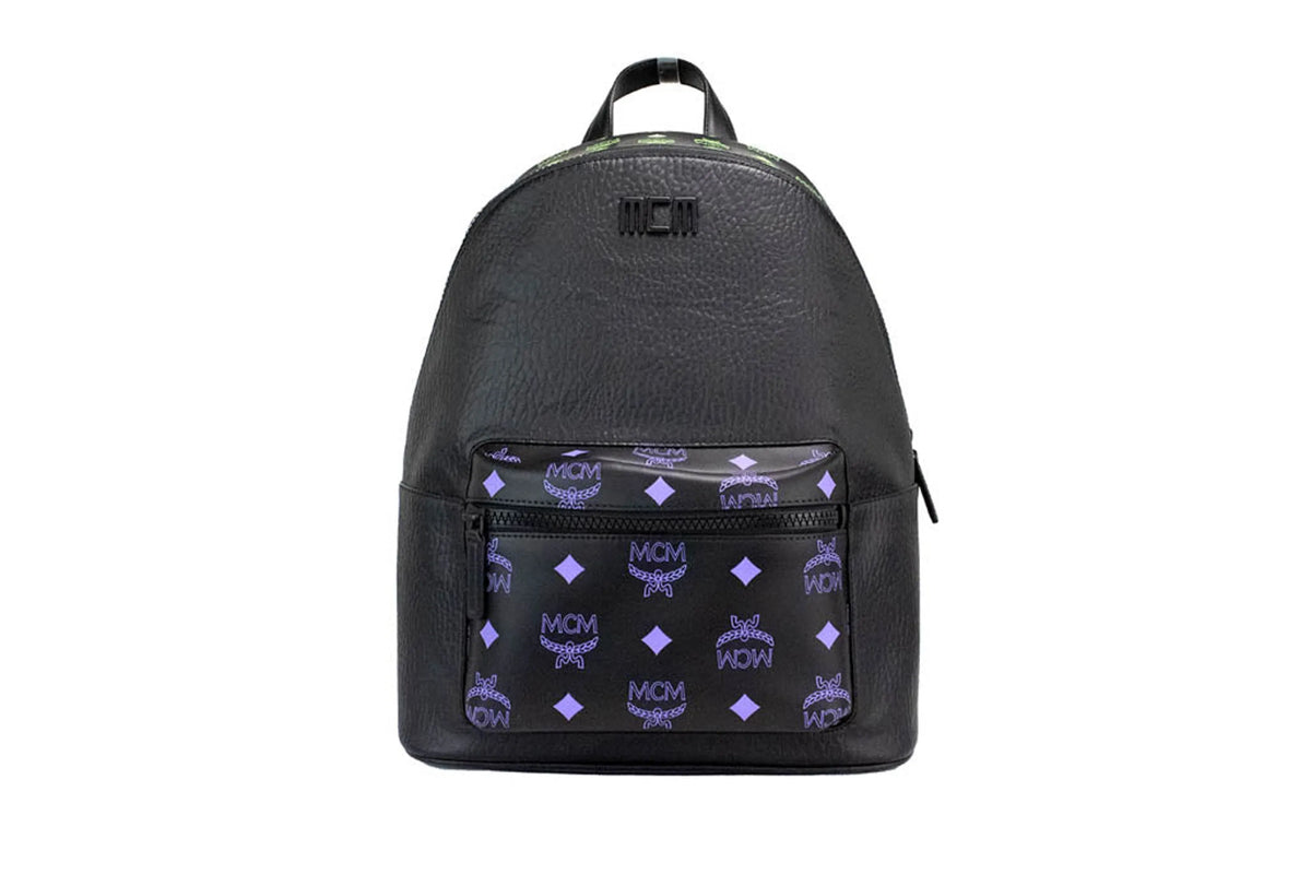 Mcm Color Splash Green Purple Medium Mixed Leather Backpack