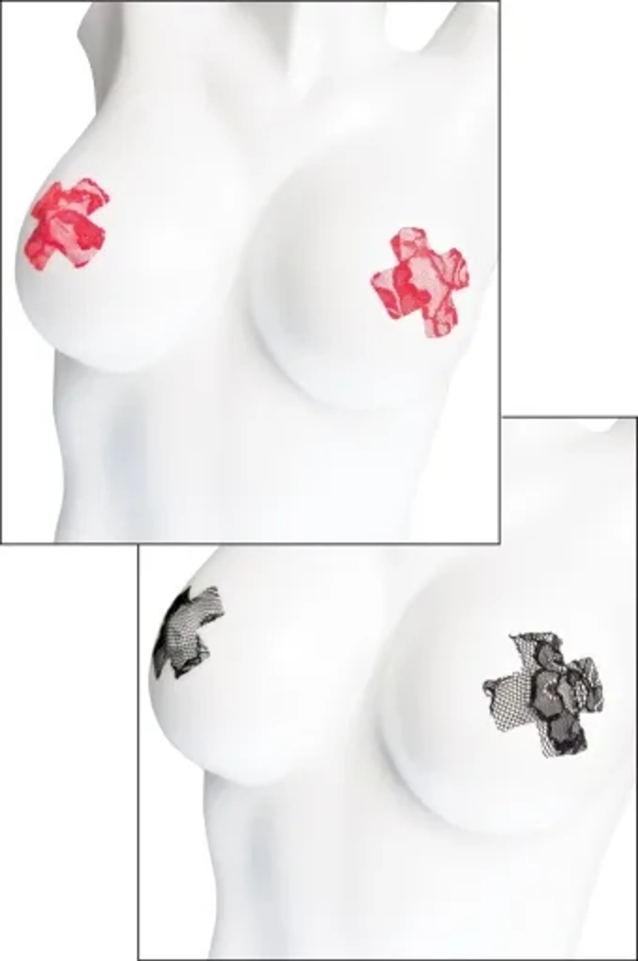 Coquette Lace Cross Pasties Set 1 Red 1 Black