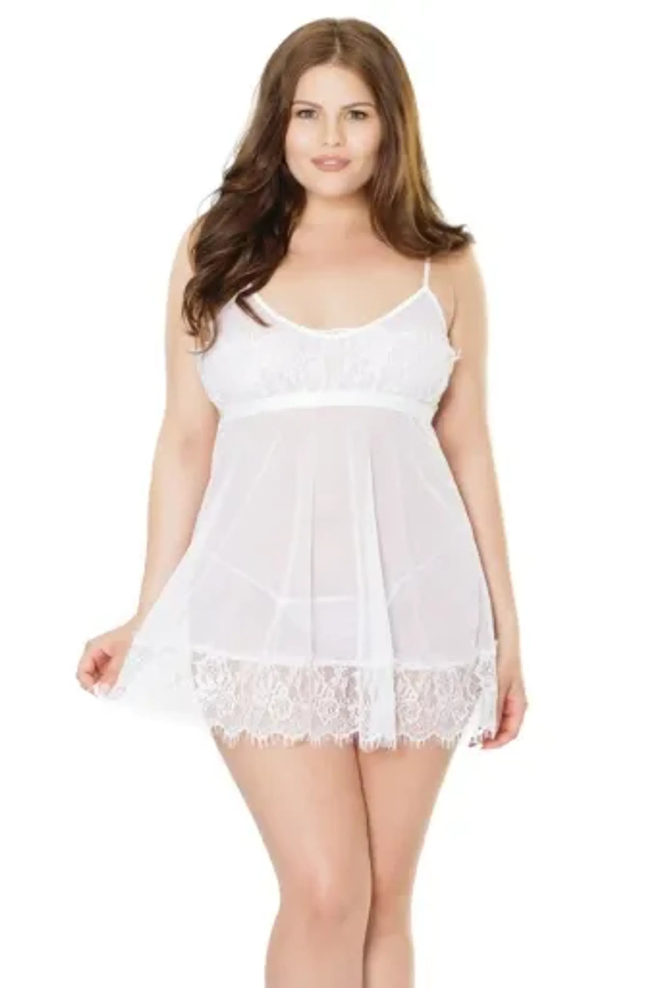 Coquette Sheer Babydoll W/ Eyelash Lace Detailing & G-String