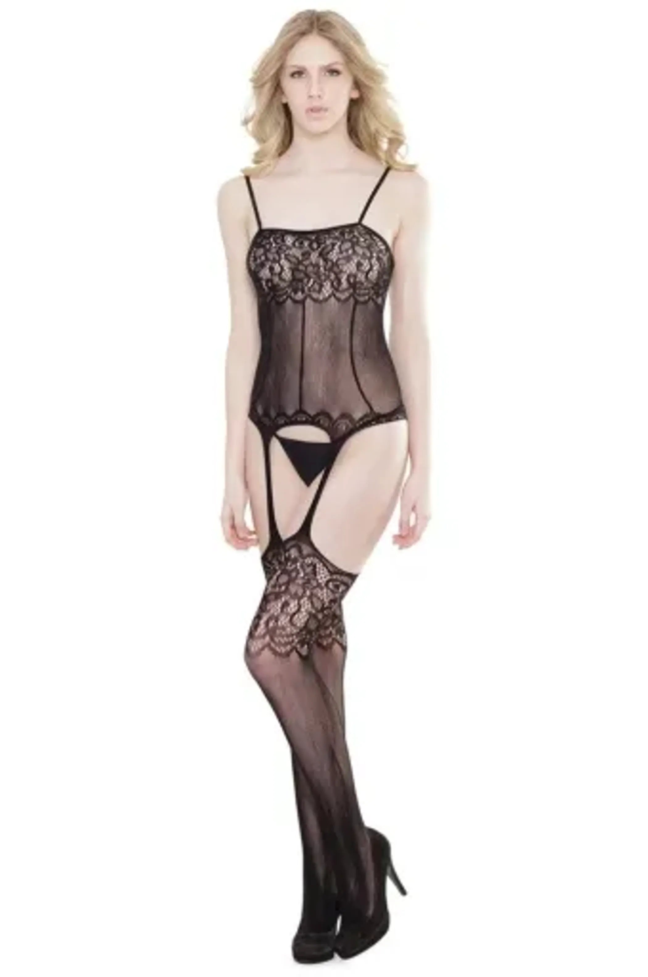 Coquette Cami Top With Attached Garters/ Stockings