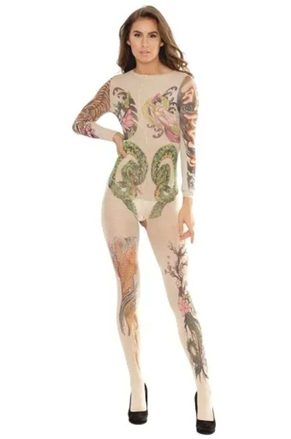Coquette Tattoo Print Body Stocking