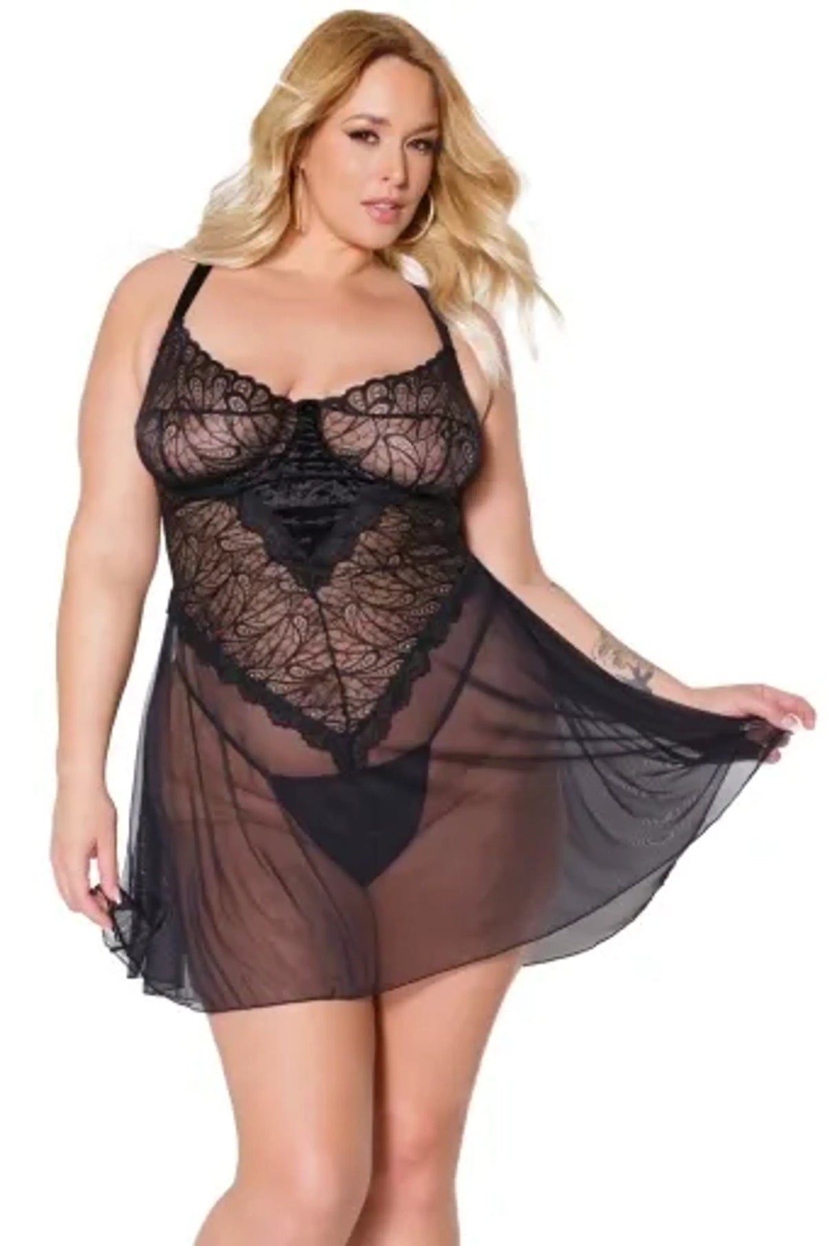 Coquette Velvet And Lace Babydoll And Thong