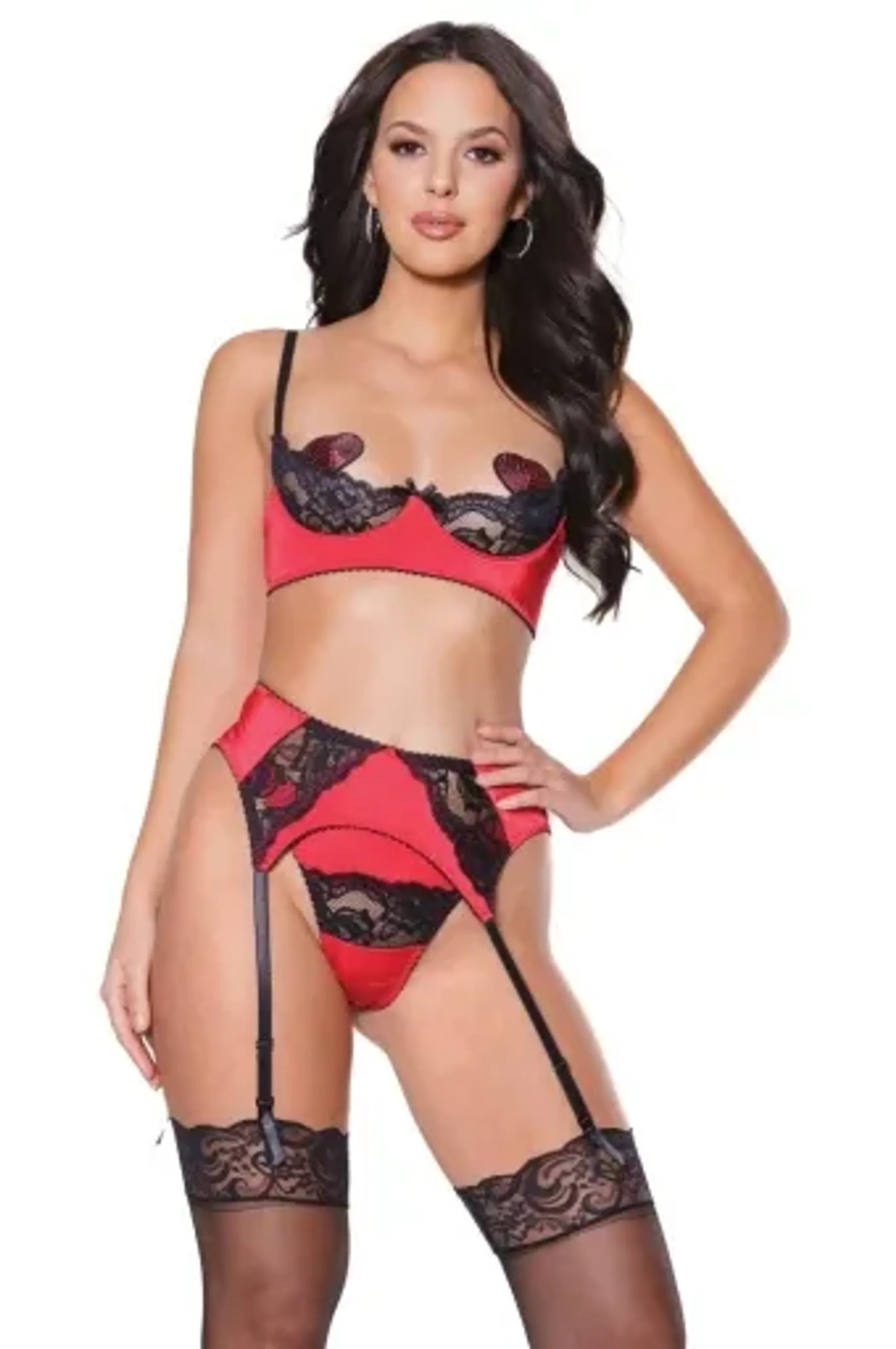 Coquette Cupless Bra Garter Belt and Thong