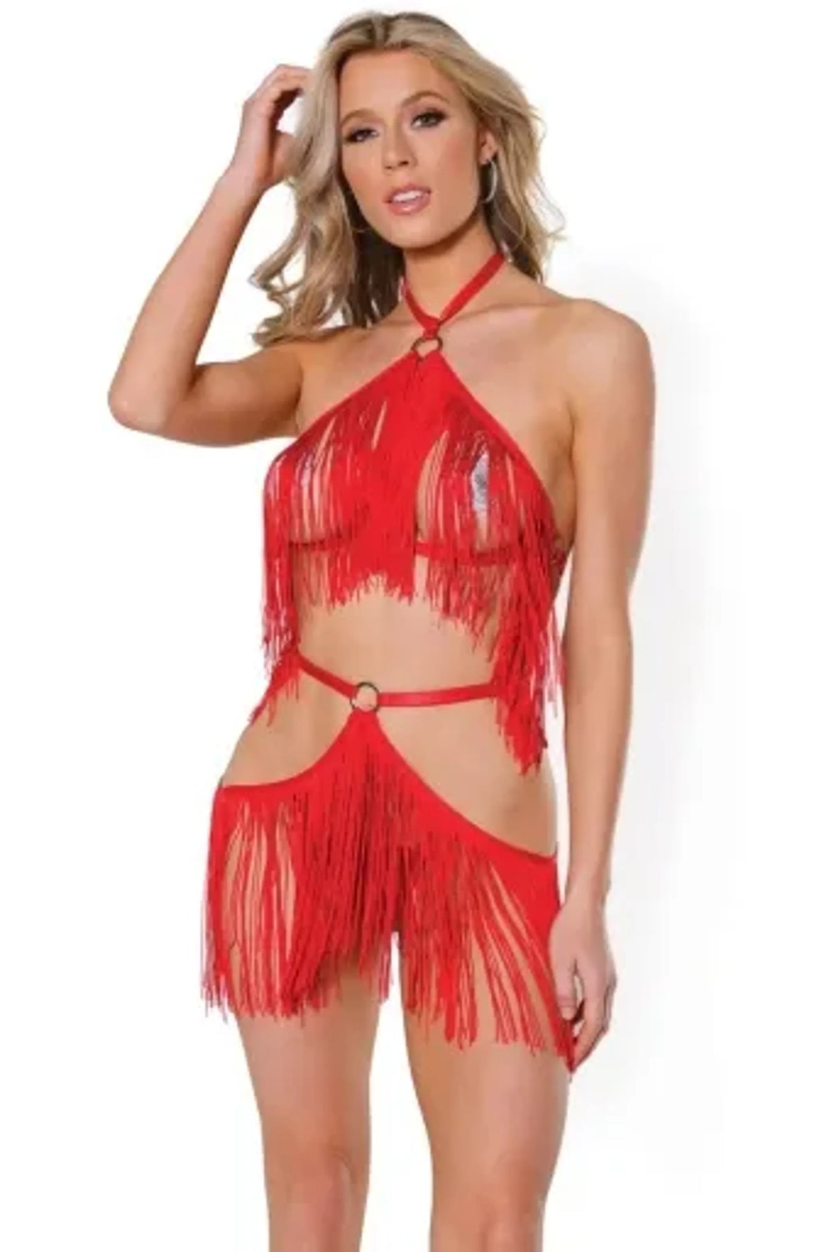 Coquette Fringe Harness And Crotchless Panty