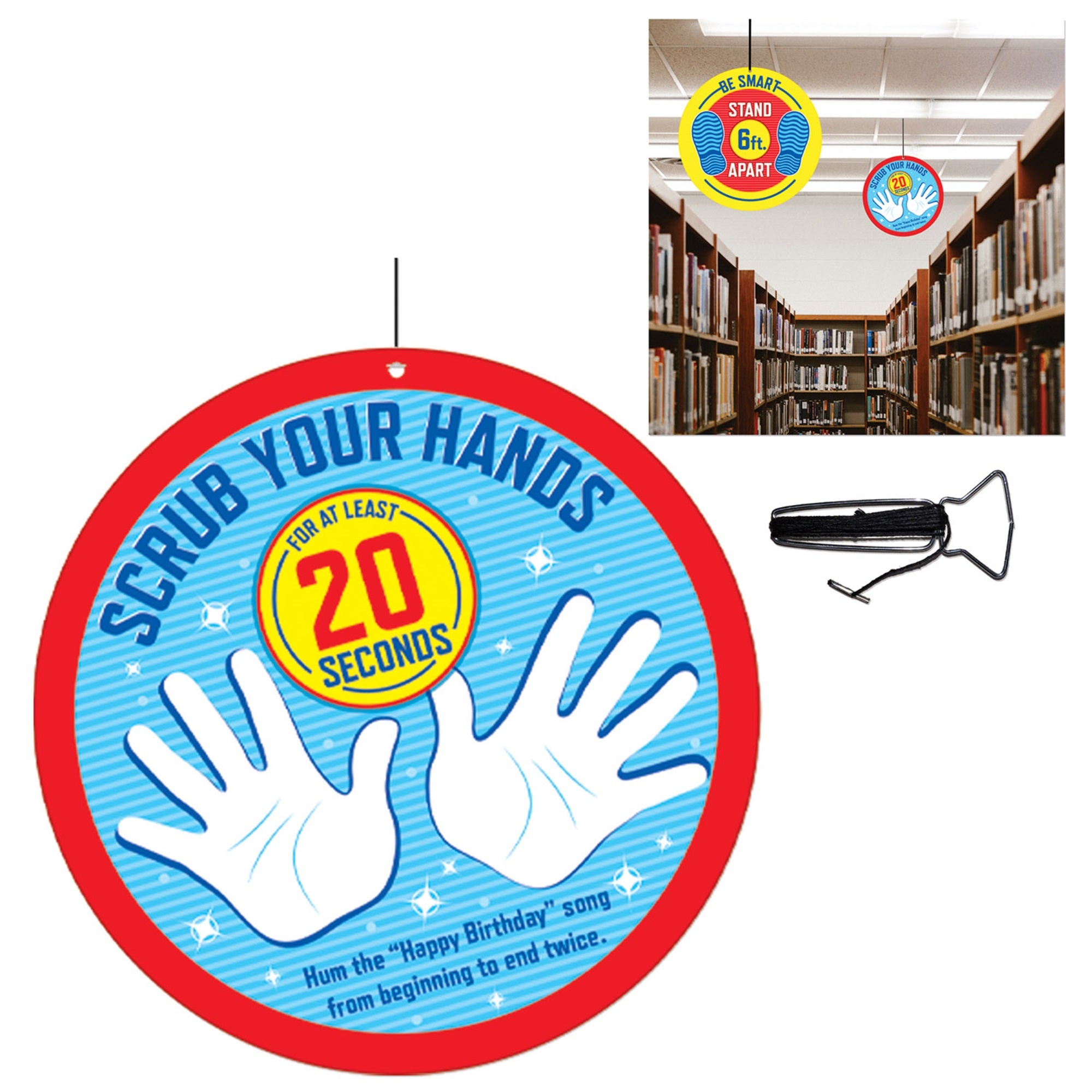 Hand Washing Cardboard Ceiling Signs, (Pack Of 12)
