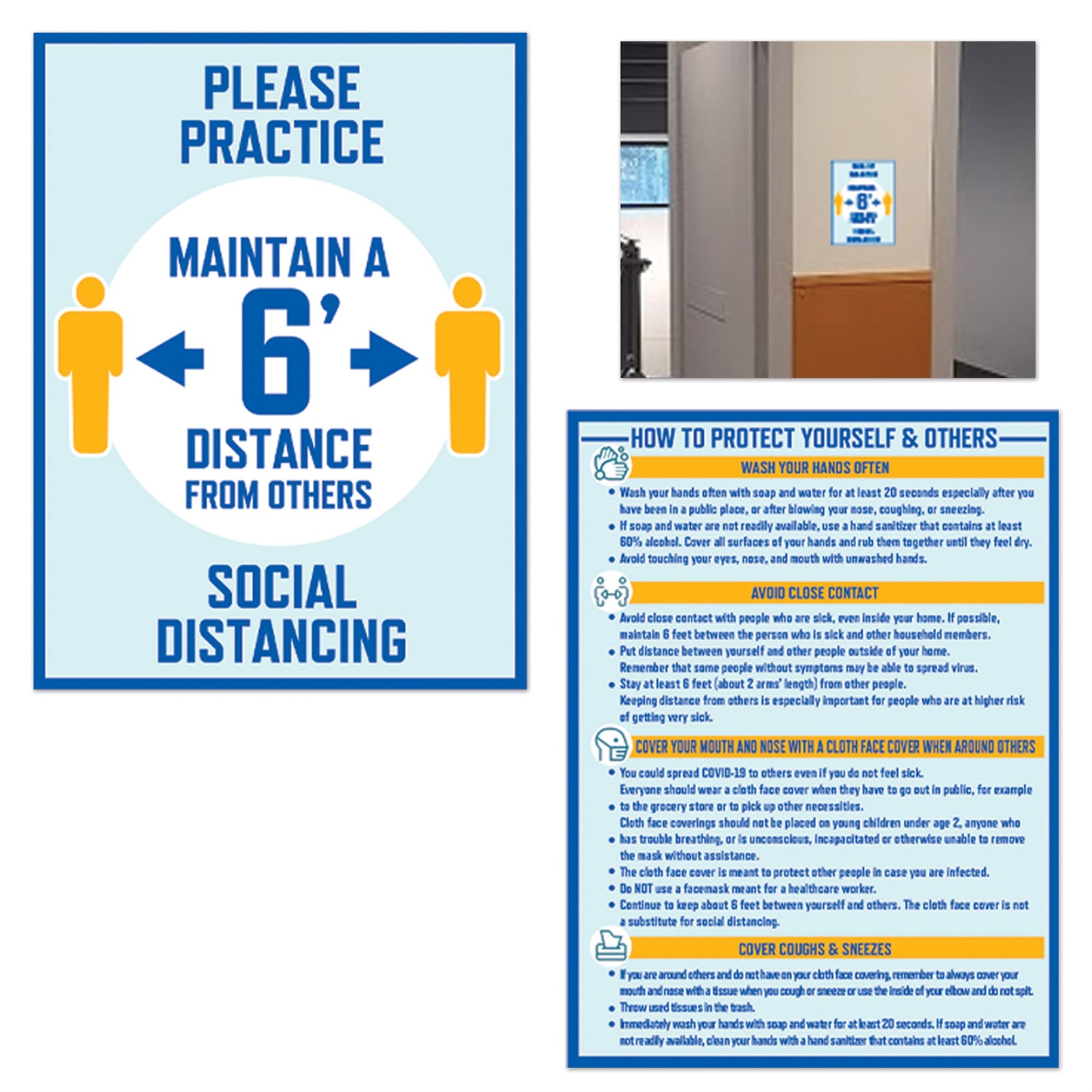 Social Distancing Paper Wall Signs, (Pack Of 48)