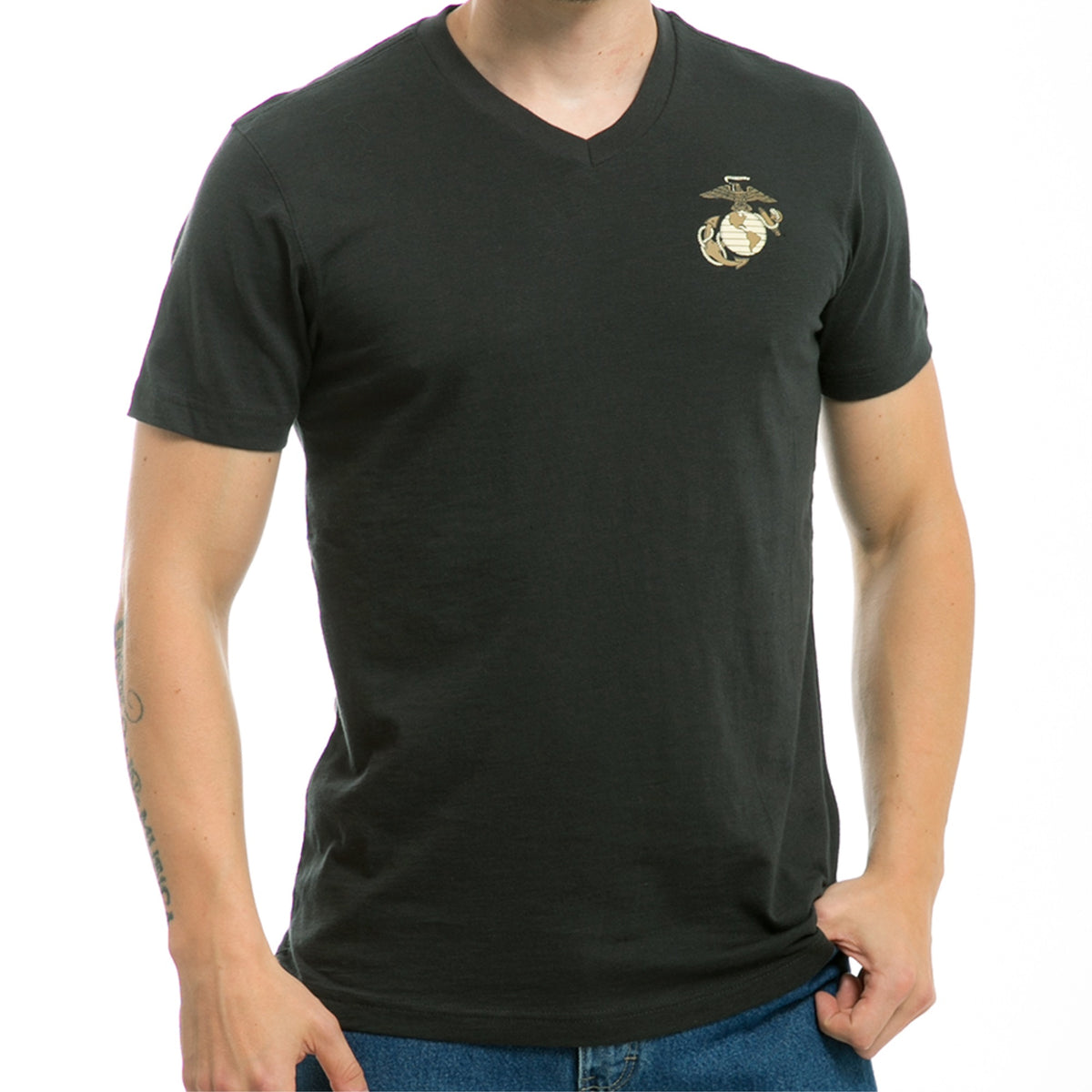 Military V-Neck Tee, Marines, Black, 2X
