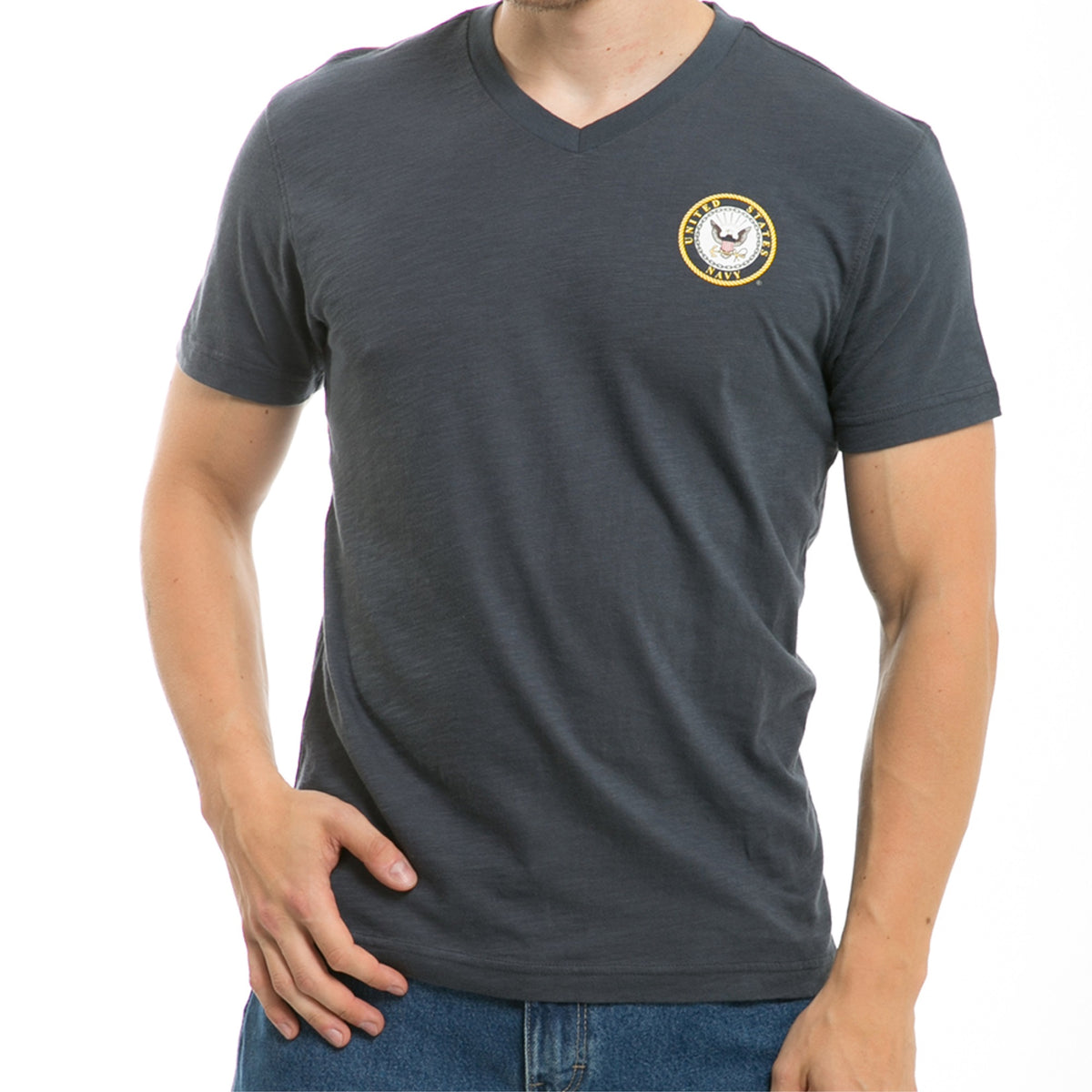Military V-Neck Tee, Navy, Navy, M