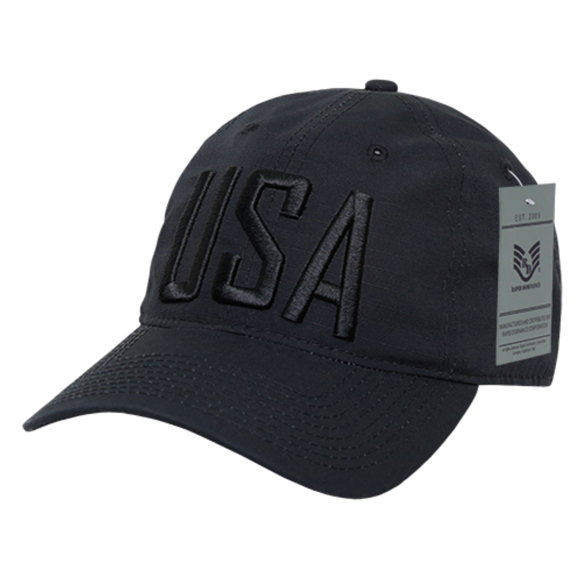 Relaxed Ripstop Cap, USA Text, Black