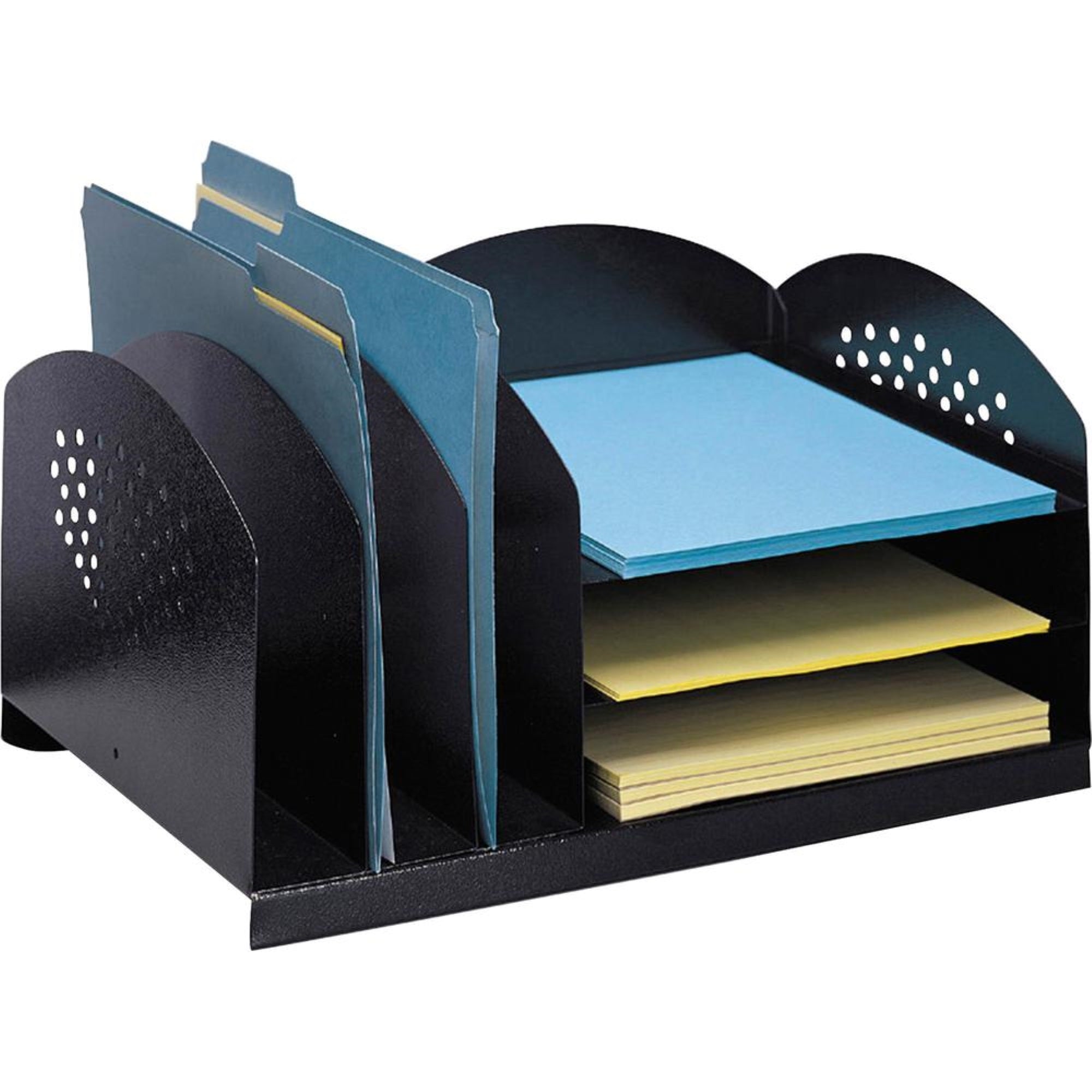 Safco 3 & 3 Combination Rack Desktop Organizers - 6 Compartment(s) - 3 Divider(s) - 3 Tier(s) - 8.3″ Height x 16.3″ Width x 11.3″ Depth - Desktop - Black - Steel - 1 Each