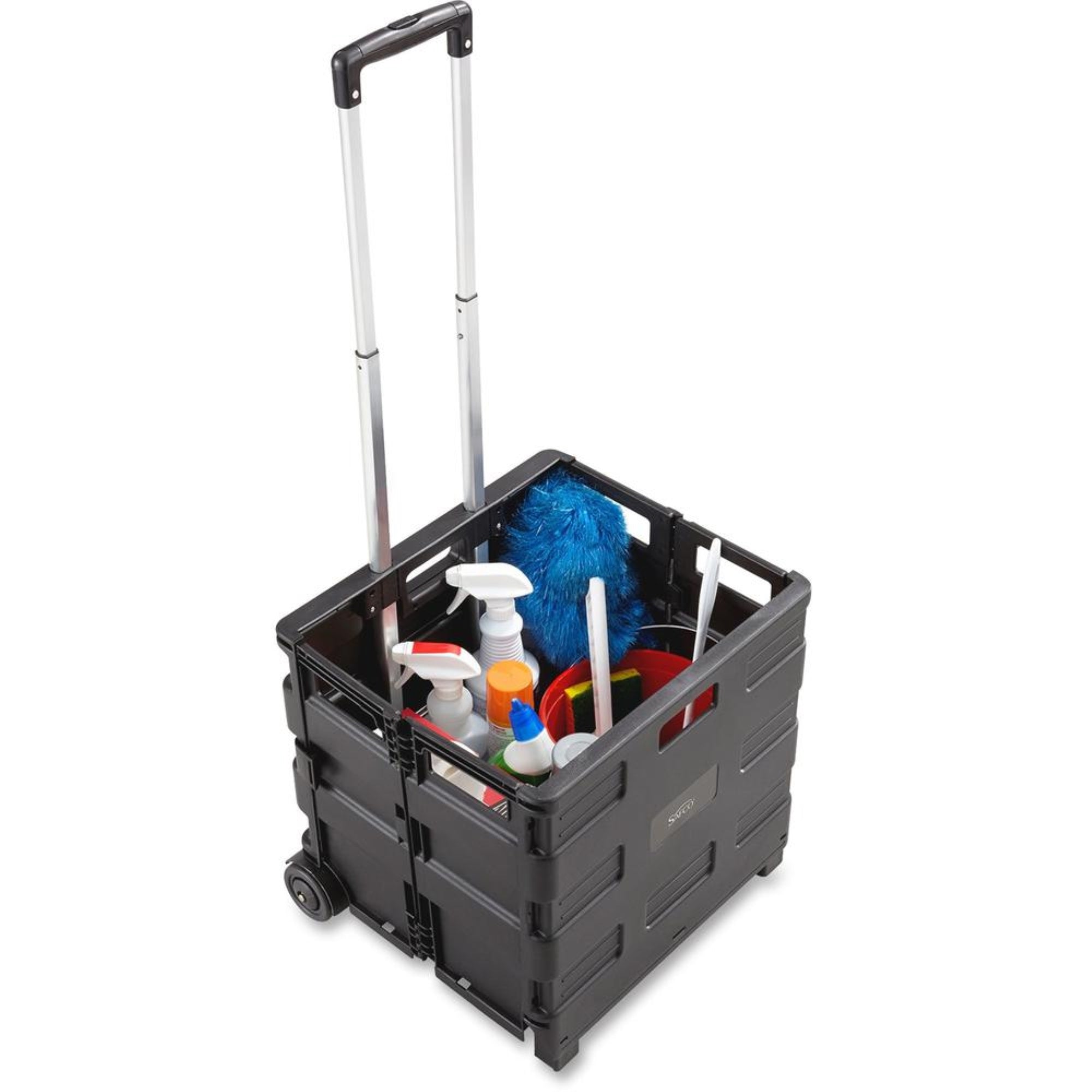 Safco Stow Away Folding Caddy - Telescopic Handle - 50 Lb Capacity - 2 Casters - X 16.5 Width X 14.5 Depth X 39 Height - Black, 