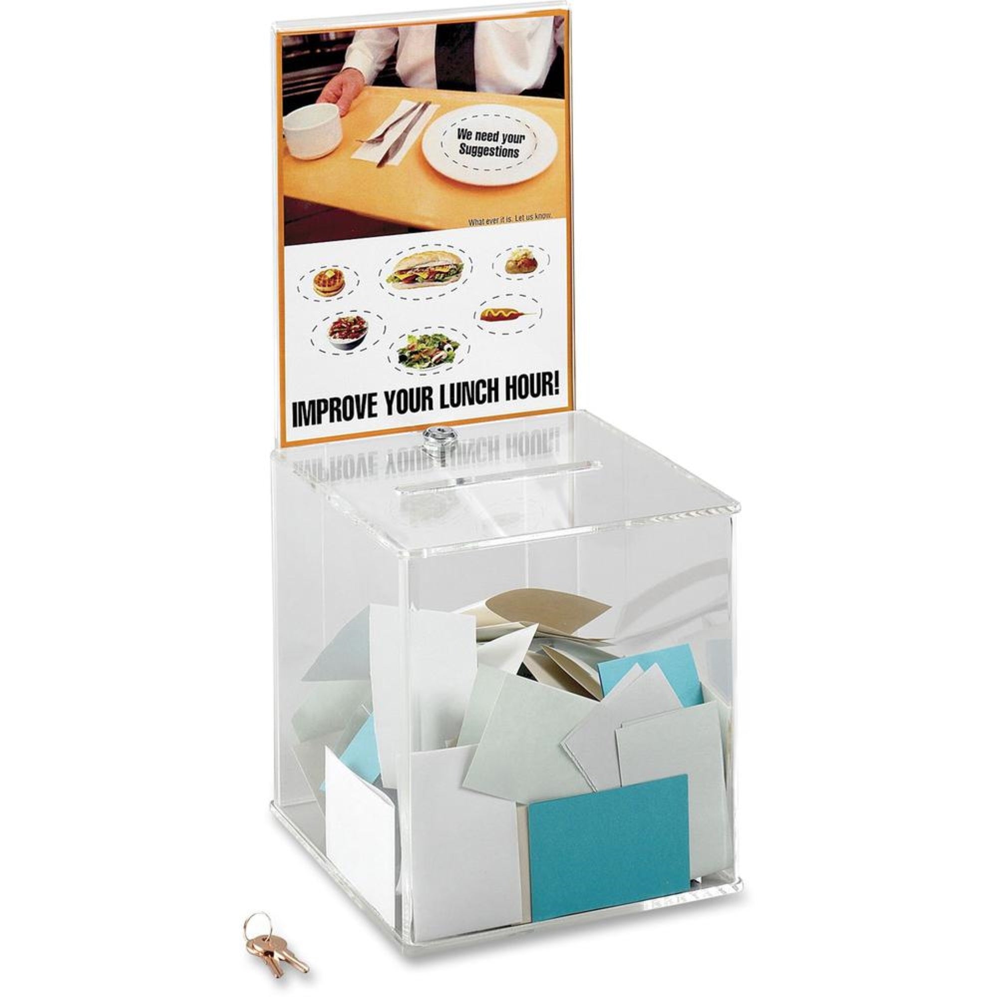 Safco Customizable Locking Acrylic Collection Box - 5.75″ x 0.50″ - 21″ Height x 9.3″ Width x 9.3″ Depth - Lockable - Clear - Acrylic - 1 Each
