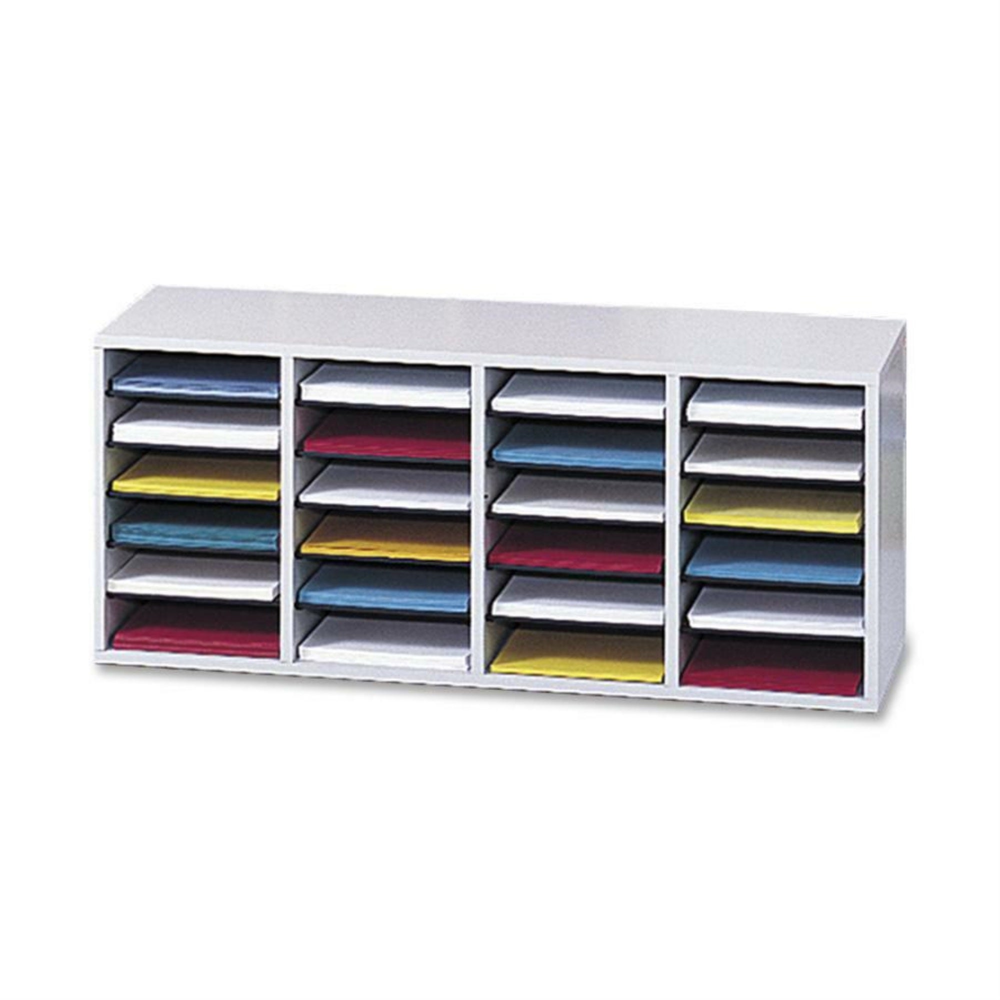 Safco Adjustable Shelves Literature Organizers - 24 Compartment(s) - Compartment Size 2.50″ x 9″ x 11.50″ - 16.4″ Height x 39.4″ Width x 11.8″ Depth - Gray - Wood - 1 Each