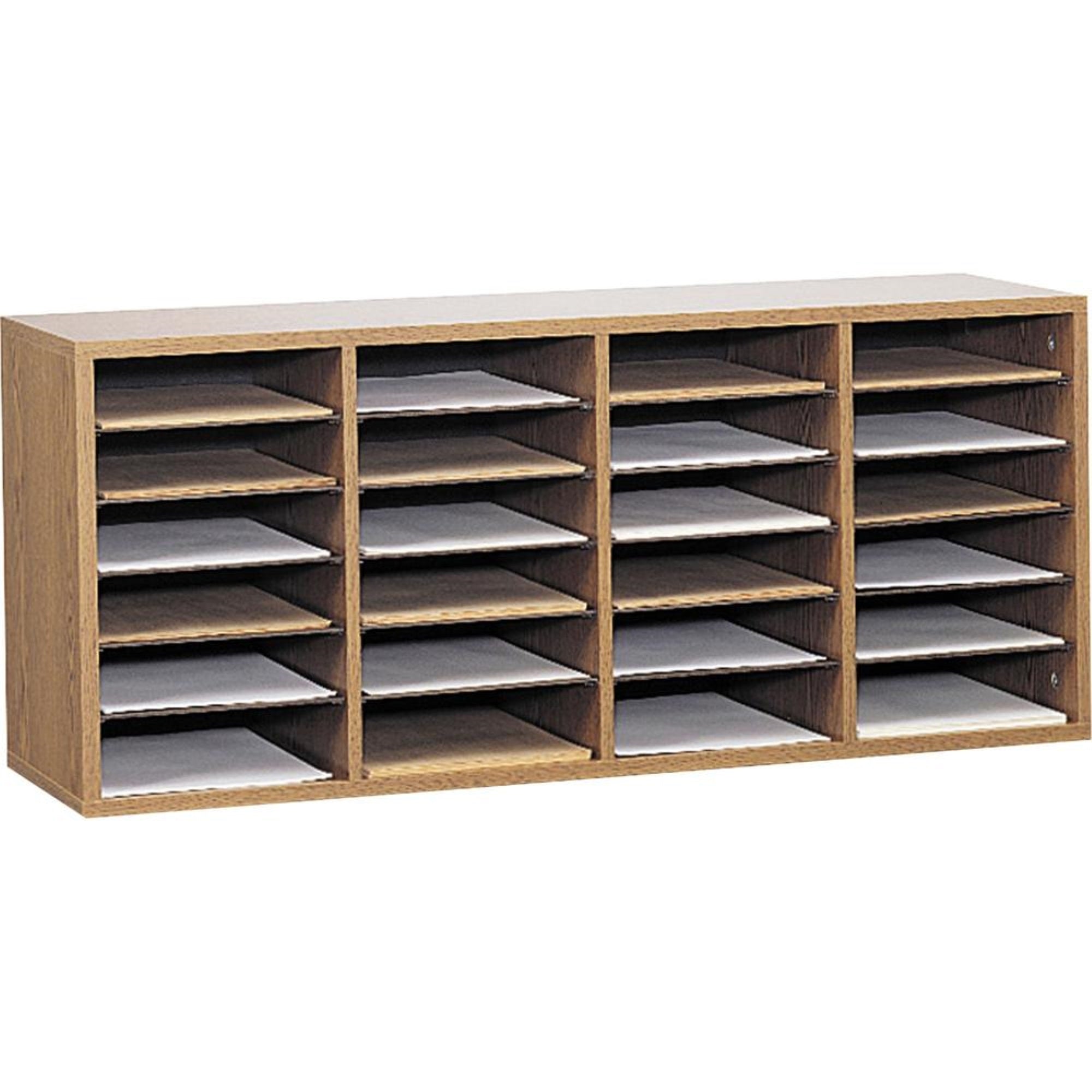 Safco Adjustable Shelves Literature Organizers - 24 Compartment(s) - Compartment Size 2.50″ x 9″ x 11.50″ - 16.4″ Height x 39.4″ Width x 11.8″ Depth - Medium Oak - Wood - 1 Each