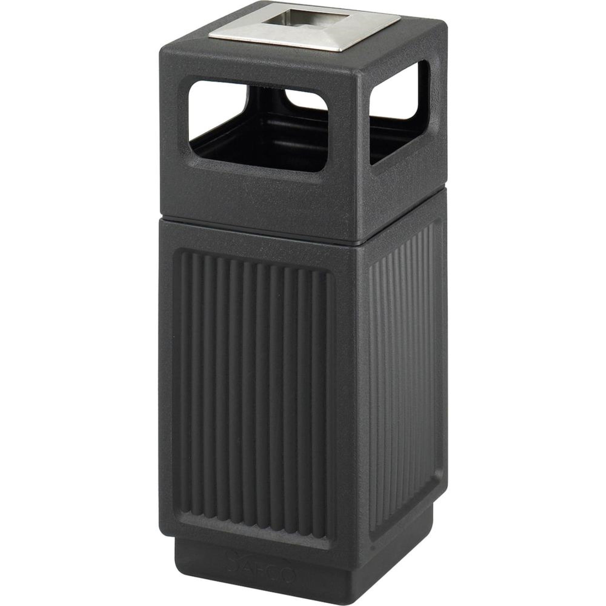 Safco Recessed Panels Waste Receptacle - 15 gal Capacity - 32.8″ Height x 13.8″ Width x 13.8″ Depth - Polyethylene - Black - 1 Each