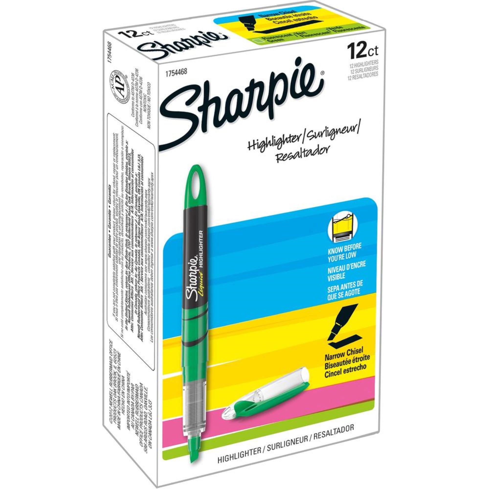 Sharpie Accent Highlighter - Liquid Pen - Micro Marker Point - Chisel Marker Point Style - Fluorescent Green Pigment-Based Ink -