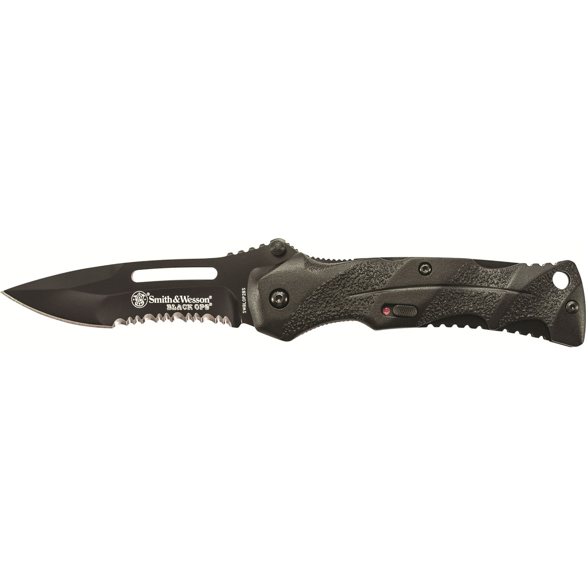 Swblop2Bs - Smith &Amp; Wesson Black Ops 2 Assist Black Coated W/40% Serrated Stainless Steel Blade W/Black Handle