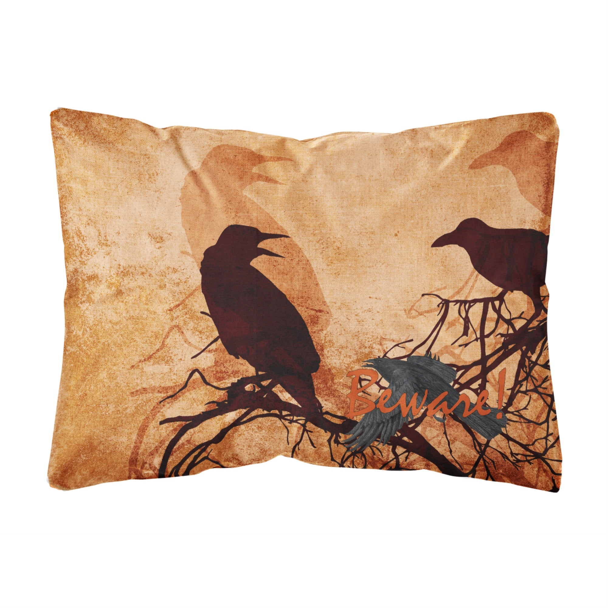 Caroline'S Treasures Beware Of The Black Crows Halloween Canvas Fabric Decorative Pillow, Large, Multicolor
