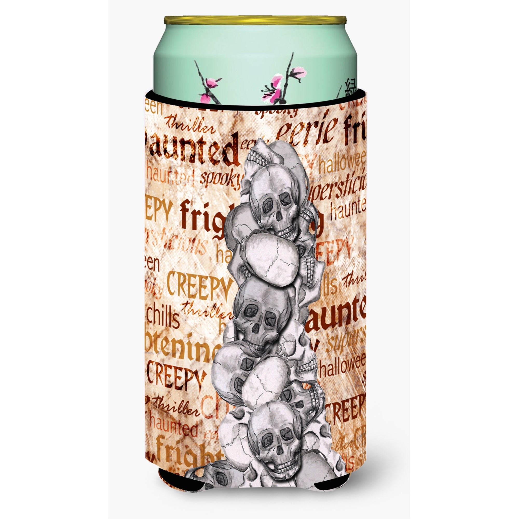 Creepy, Haunted And Frightful With Skulls Halloween  Tall Boy Beverage Insulator Beverage Insulator Hugger