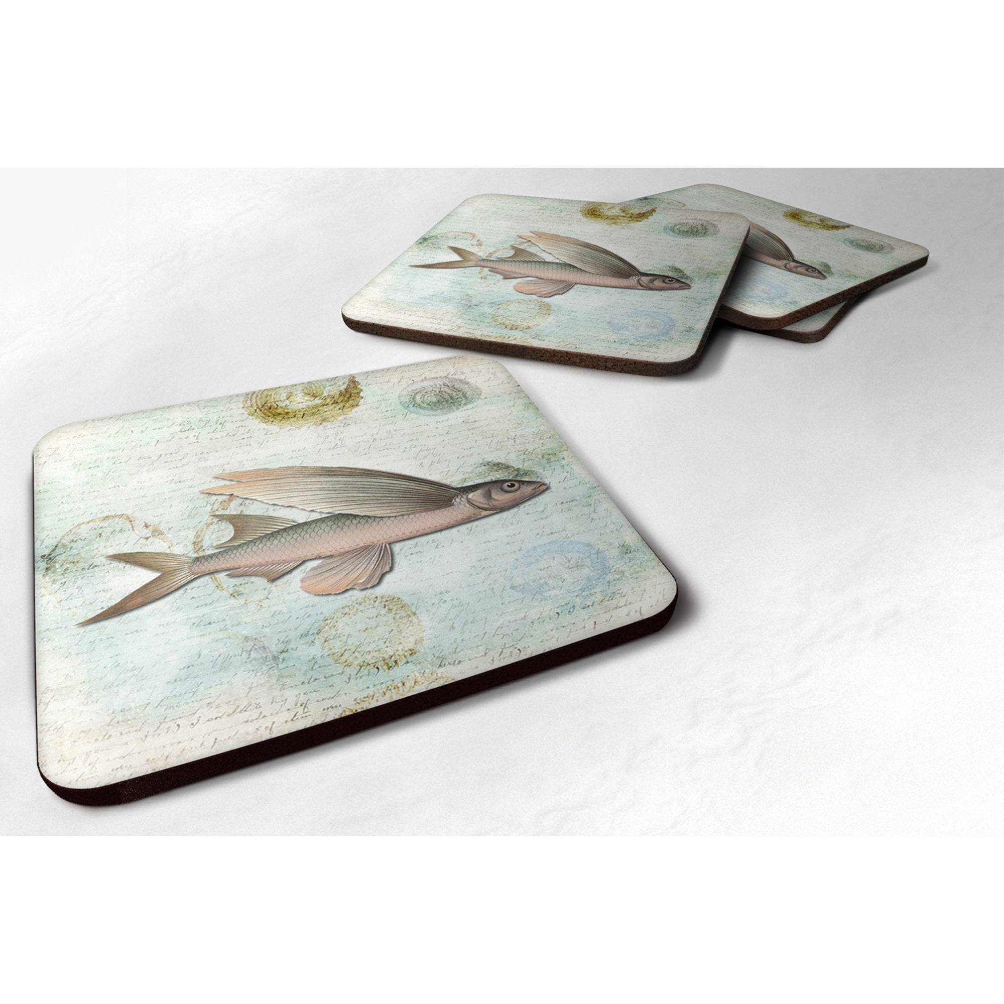 Caroline'S Treasures Sb3042Fc Fish Foam Coasters (Set Of 4), 3.5 H X 3.5 W, Multicolor