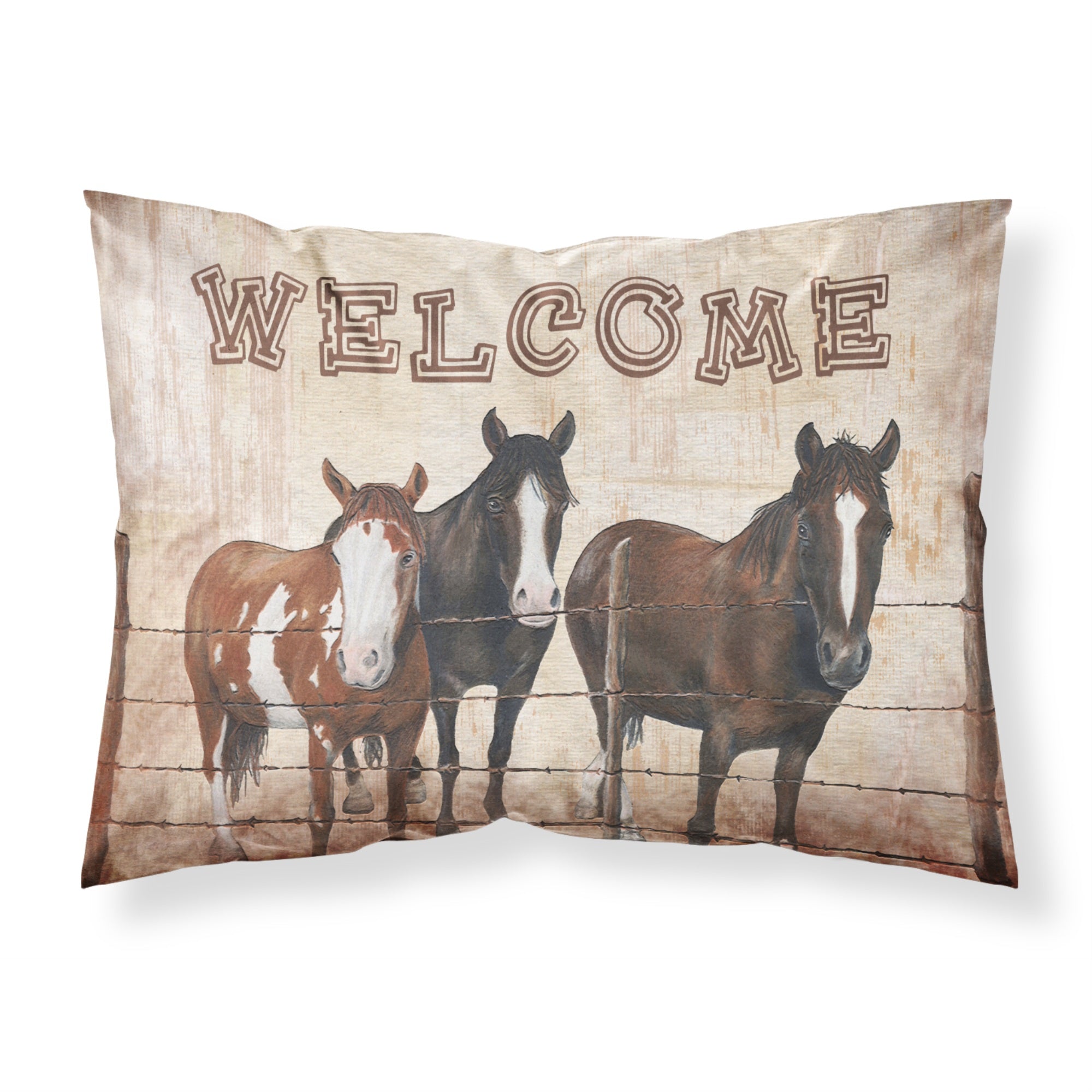 Caroline'S Treasures Sb3059Pillowcase Welcome Mat With Horses Moisture Wicking Fabric Standard Pillowcase, Large, Multicolor