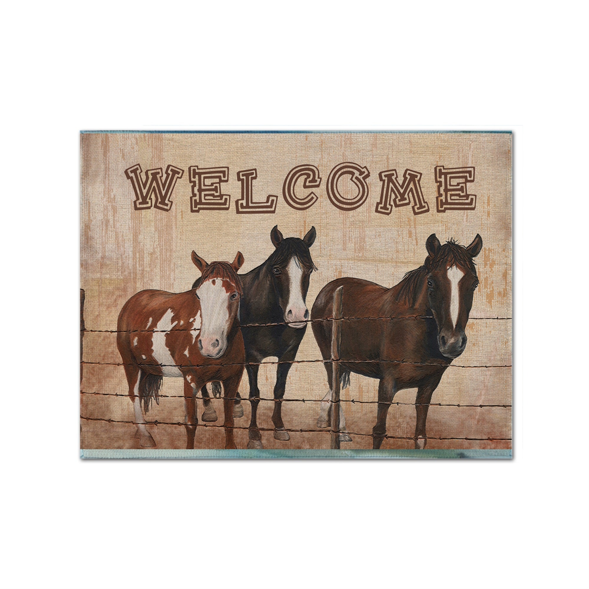 Caroline'S Treasures Sb3059Plmt Welcome Mat With Horses Fabric Placemat, Multicolor
