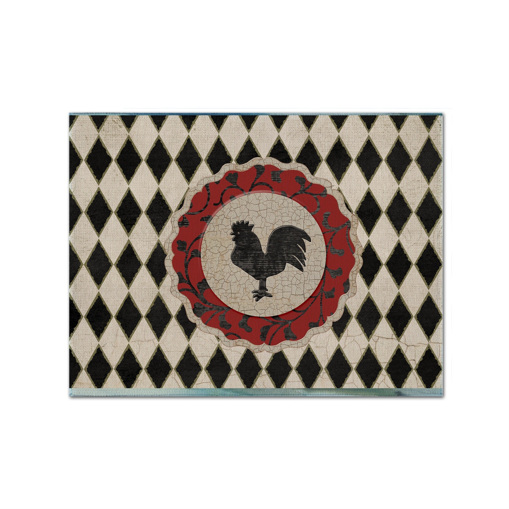 Caroline'S Treasures Sb3086Plmt Rooster Harlequin Black And White Fabric Placemat, Multicolor