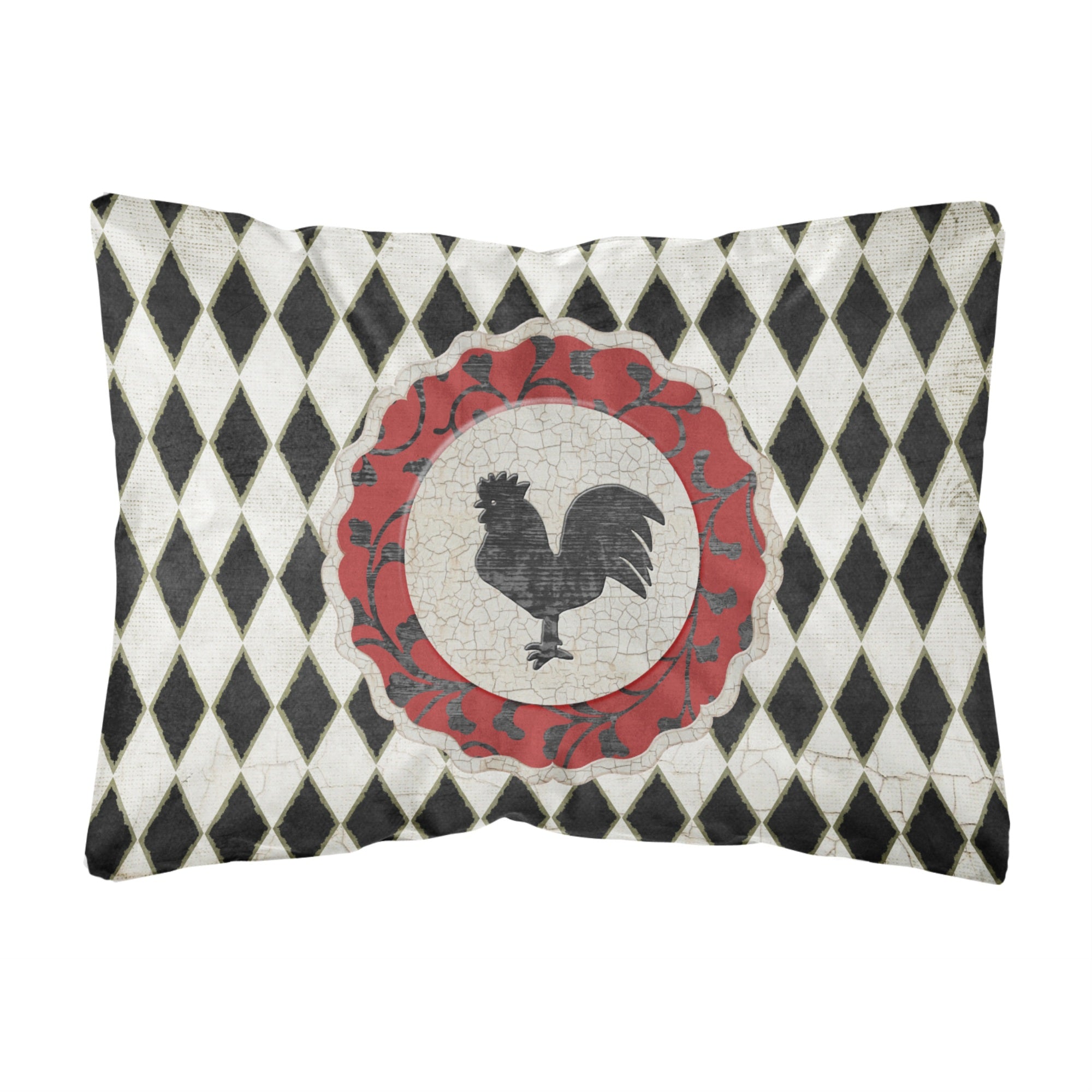 Caroline'S Treasures Rooster Harlequin Black & White Canvas Fabric Decorative Pillow, Large, Multicolor