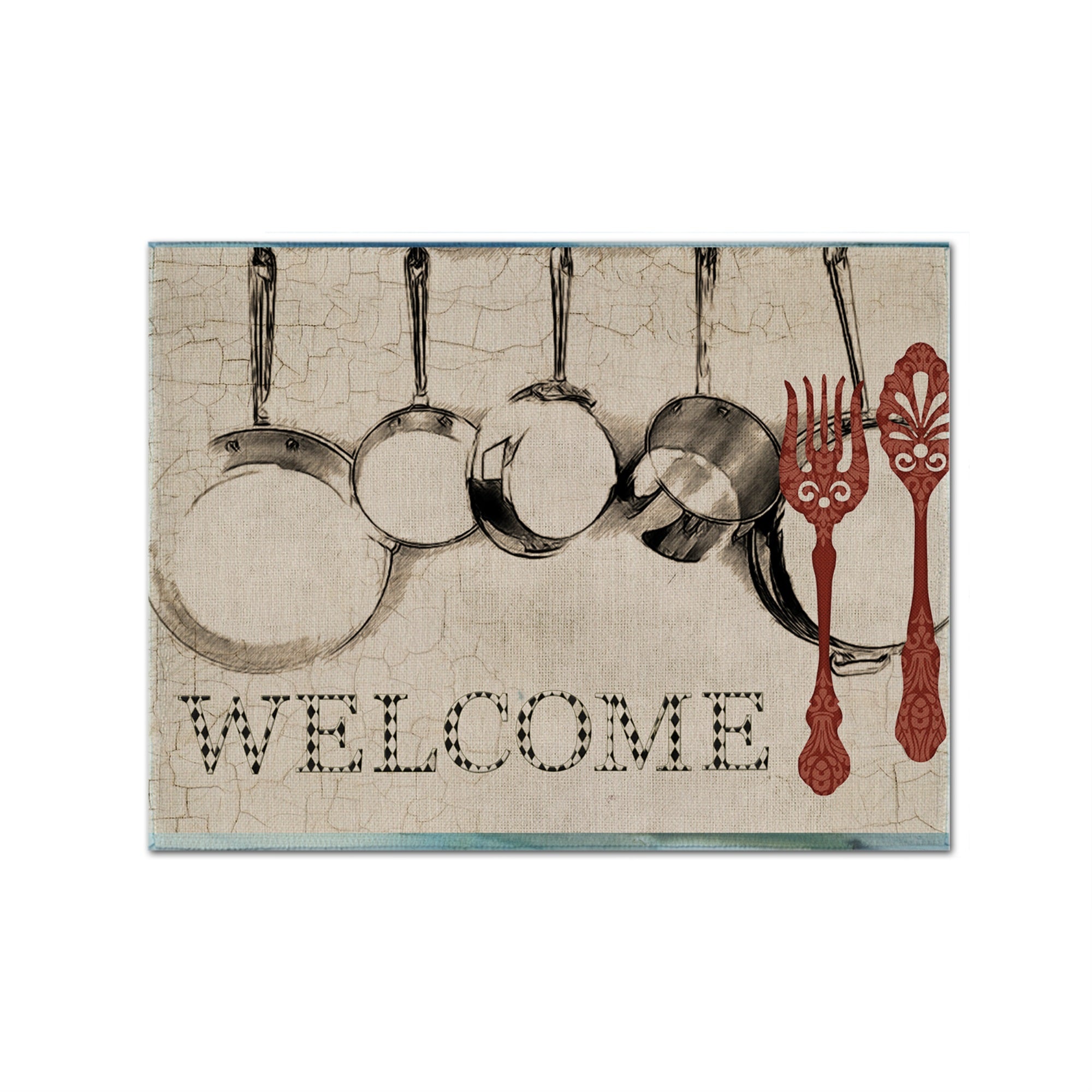 Caroline'S Treasures Sb3087Plmt Pots And Pans Welcome Fabric Placemat, Multicolor