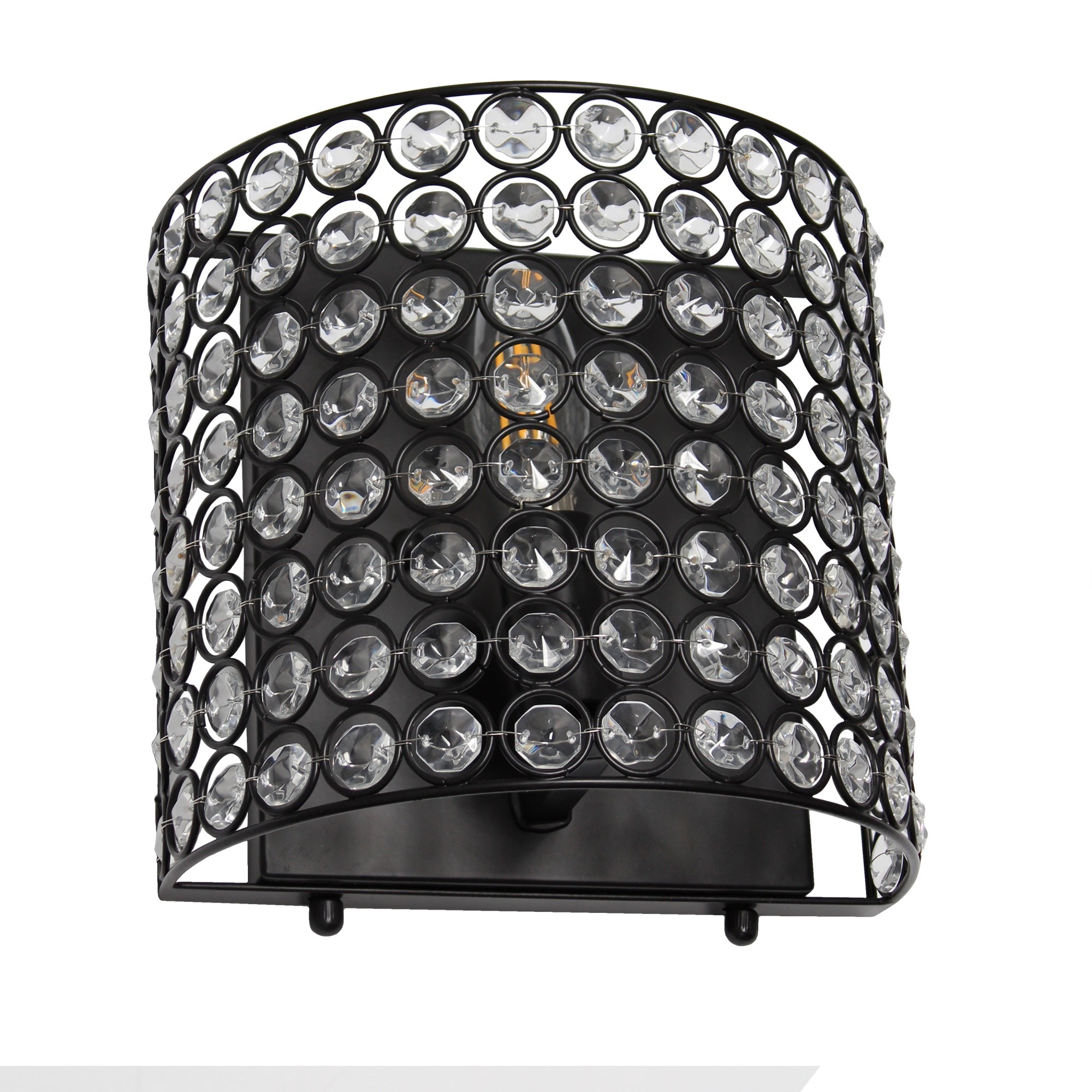 Elegant Designs Elipse 1-Light Contemporary Modern 8' Crystal And Metal Wall Sconce Lighting Fixture For Bathroom Vanity Hallway Powder Room Dining Room Living Room Bedside, Black